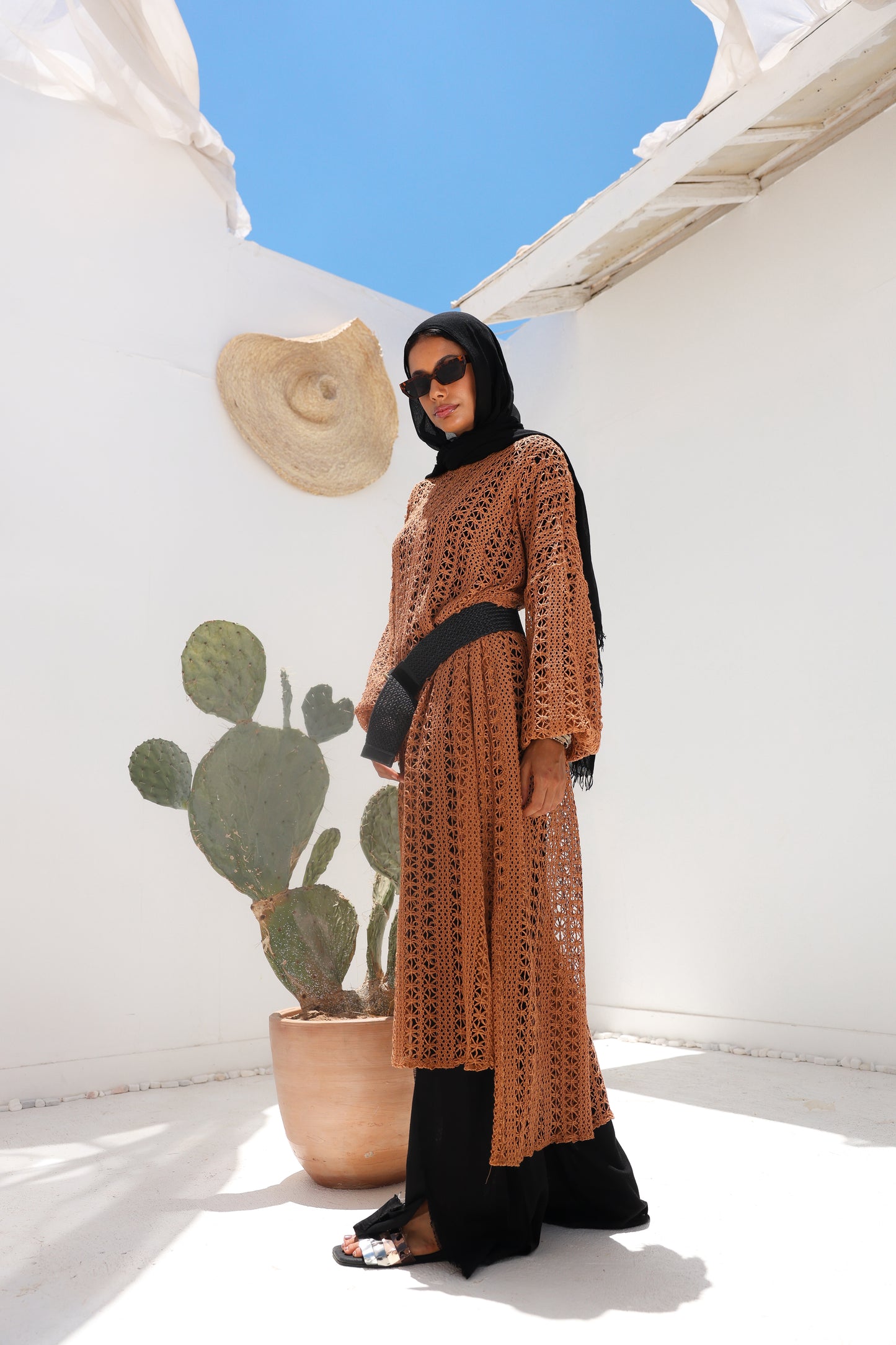 Cascade Net Dress in Brick
