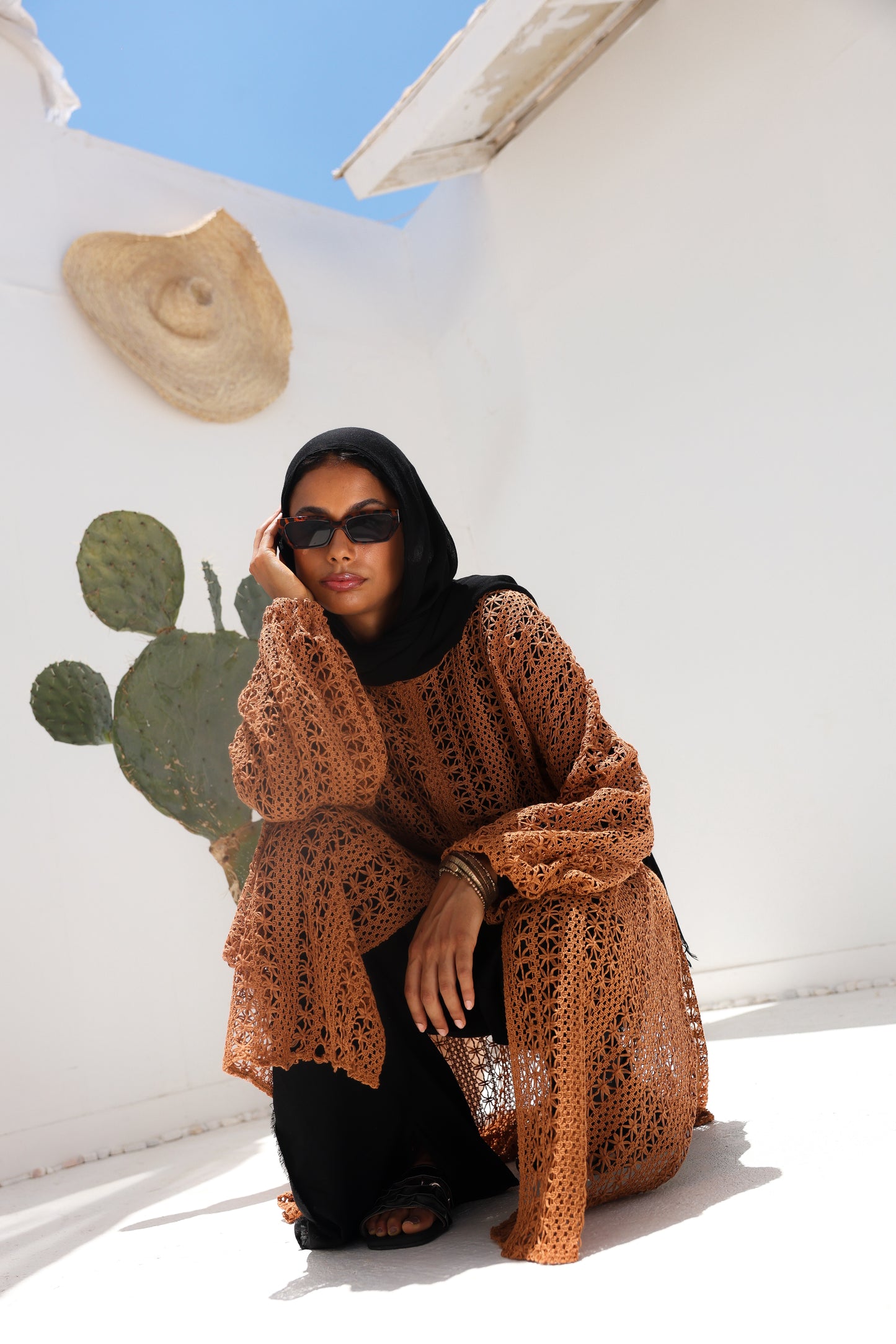Cascade Net Dress in Brick