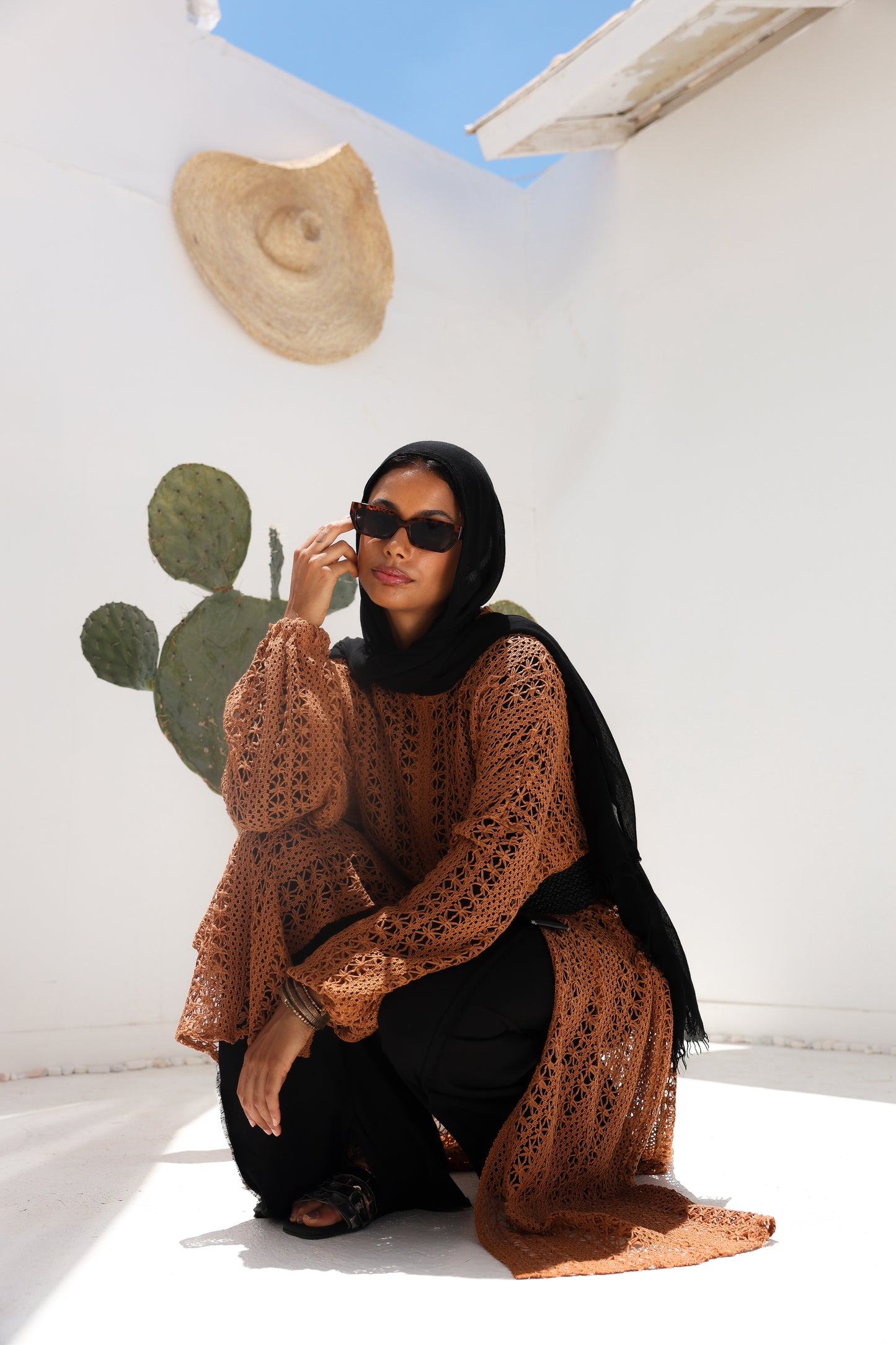 Cascade Net Dress in Brick