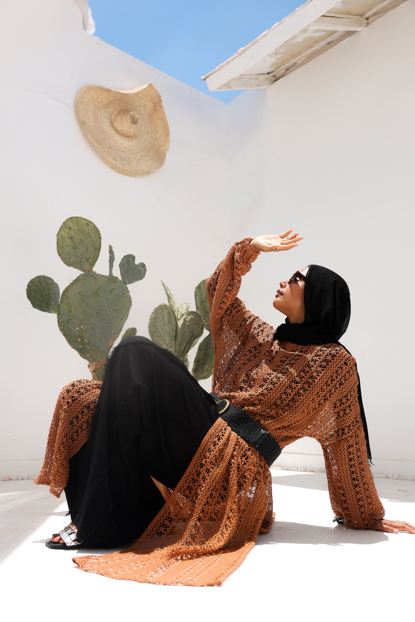 Cascade Net Dress in Brick