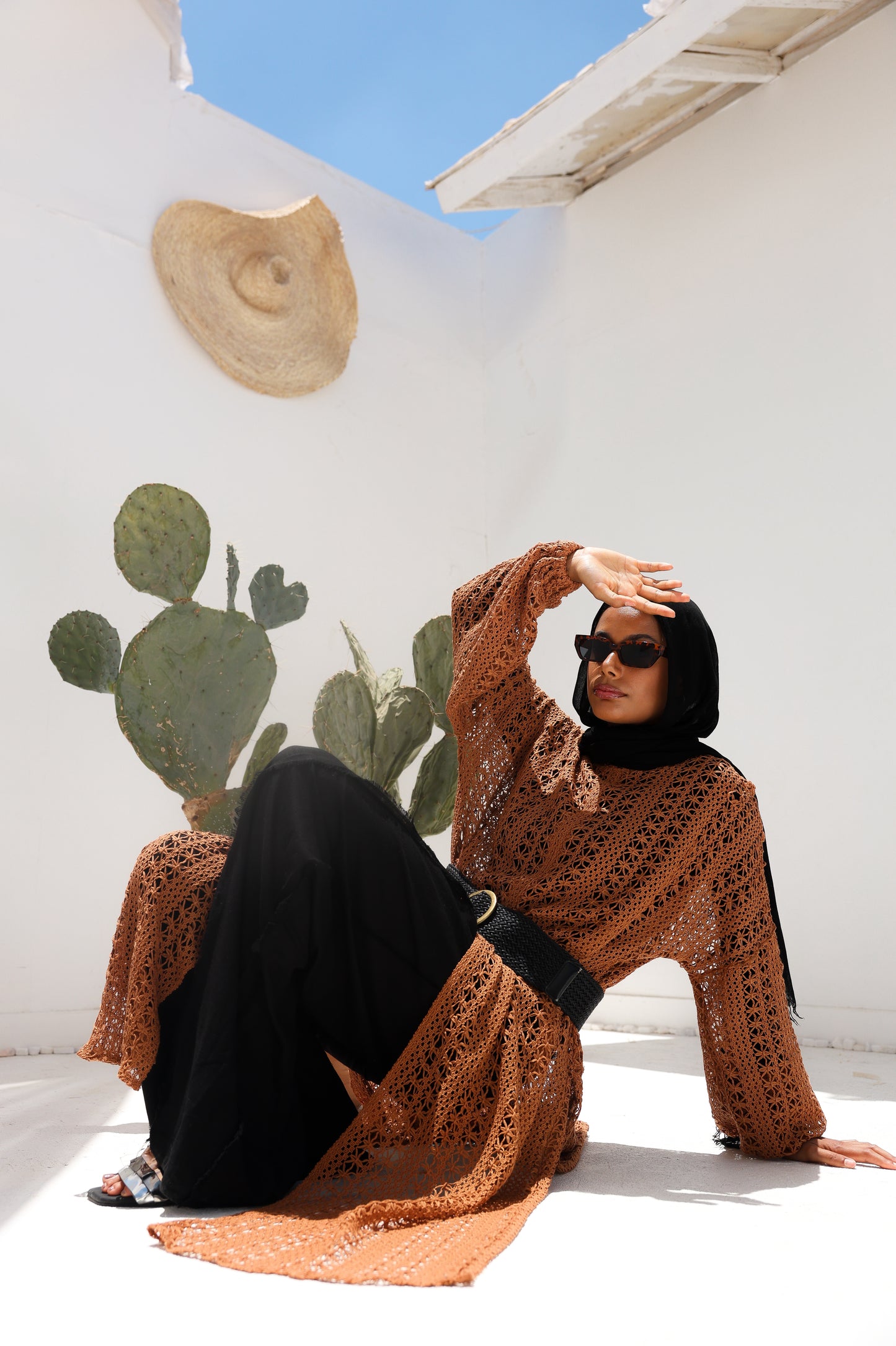 Cascade Net Dress in Brick