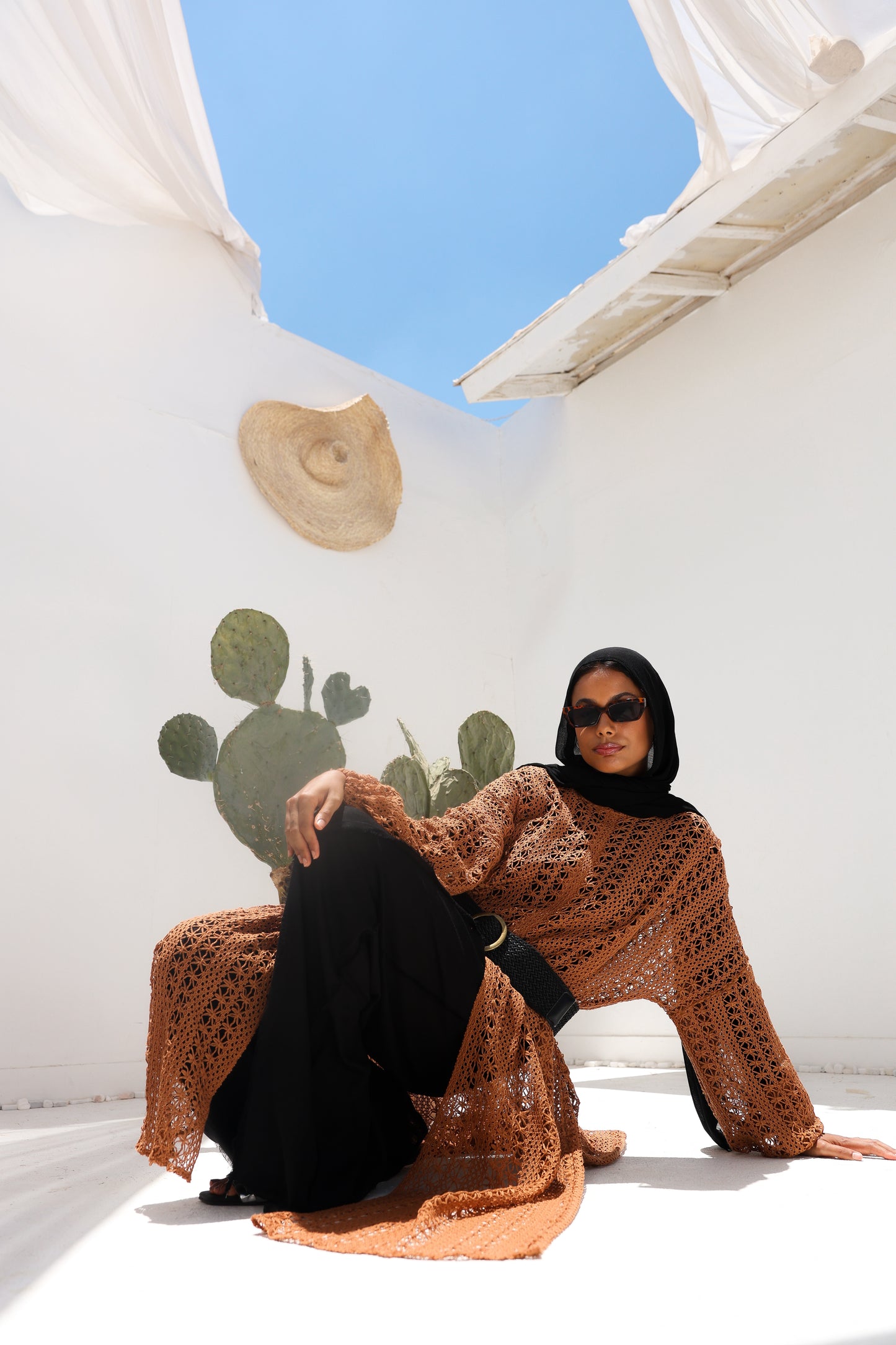 Cascade Net Dress in Brick