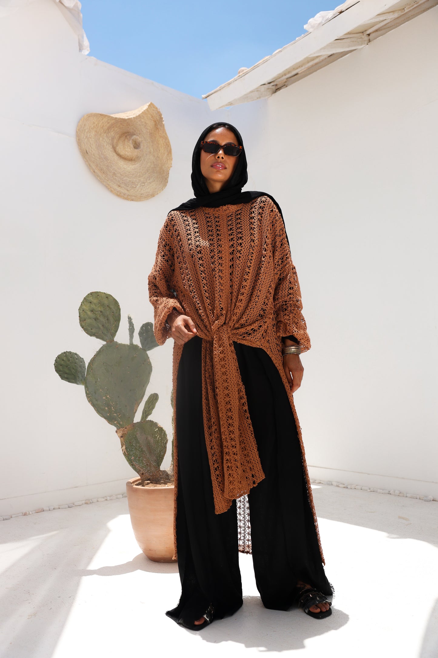 Cascade Net Dress in Brick