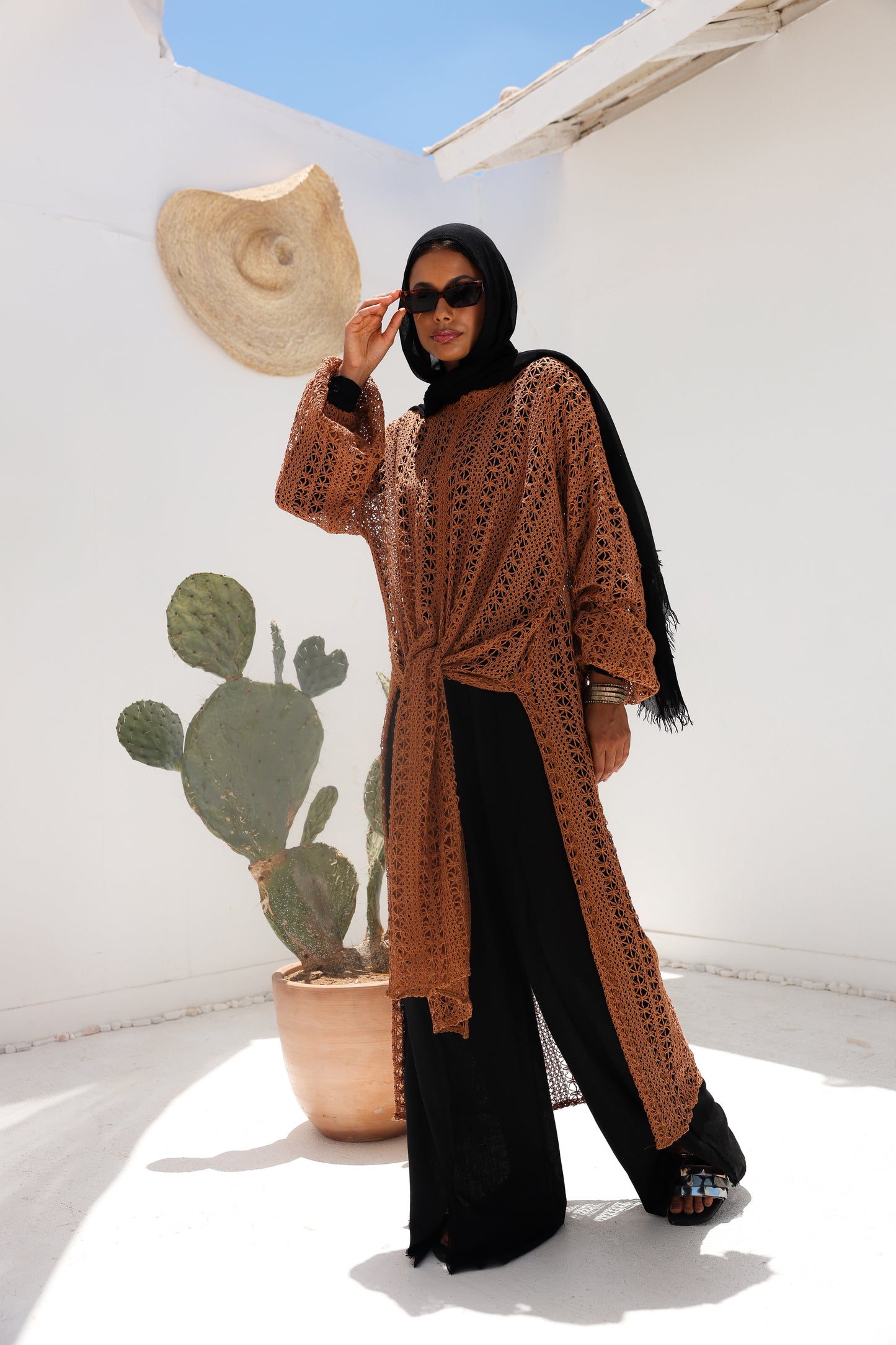 Cascade Net Dress in Brick