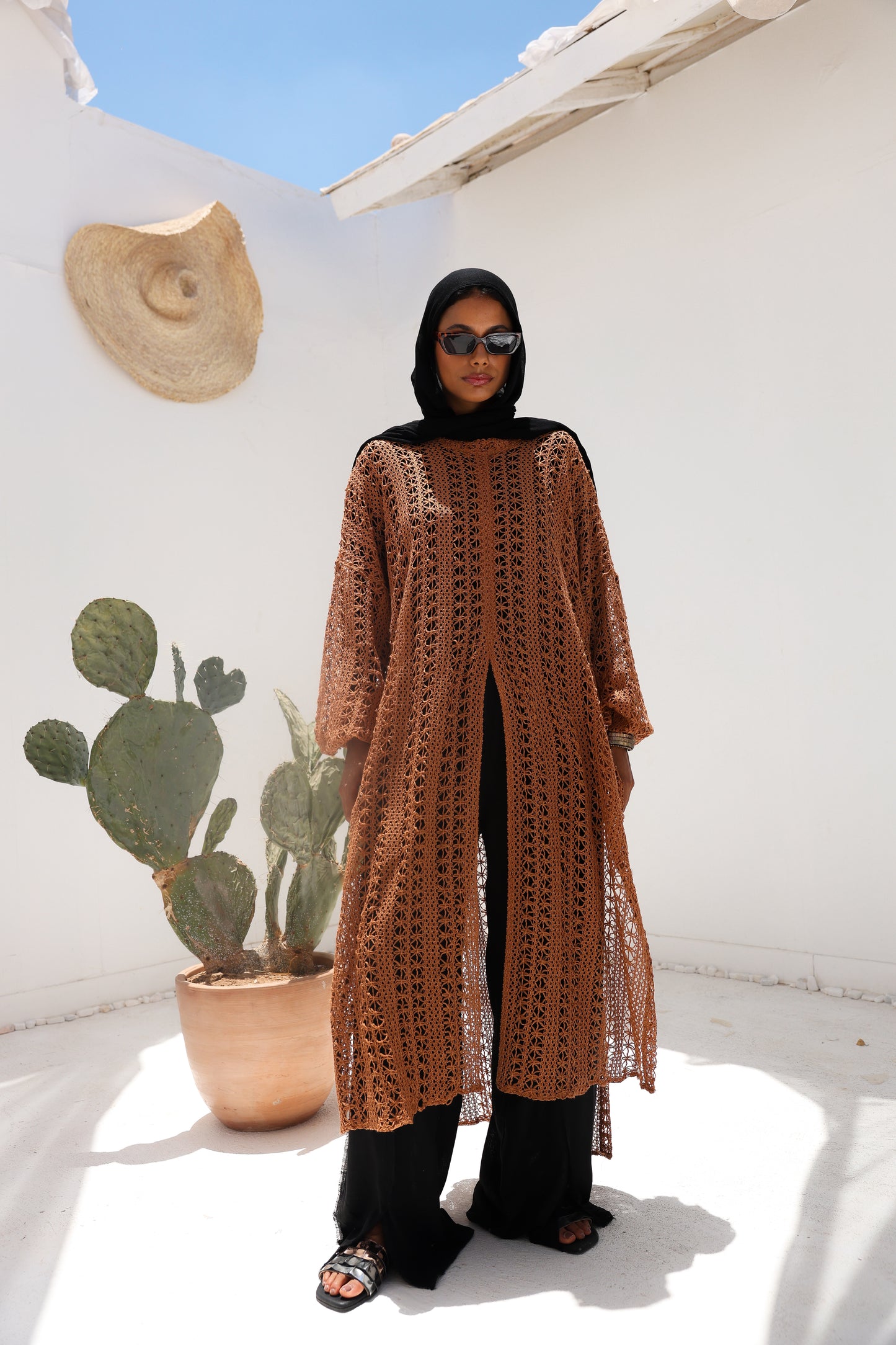 Cascade Net Dress in Brick