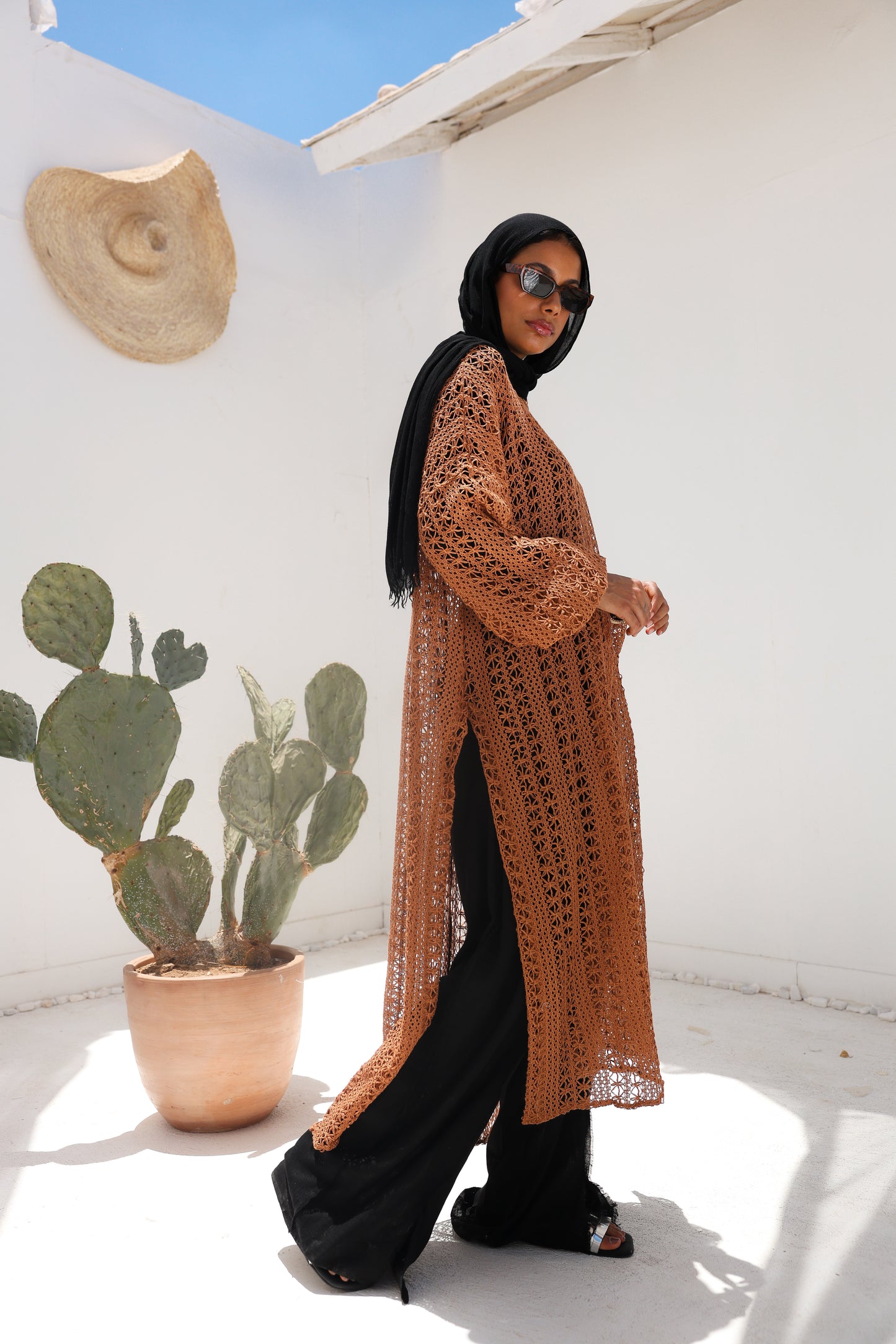 Cascade Net Dress in Brick