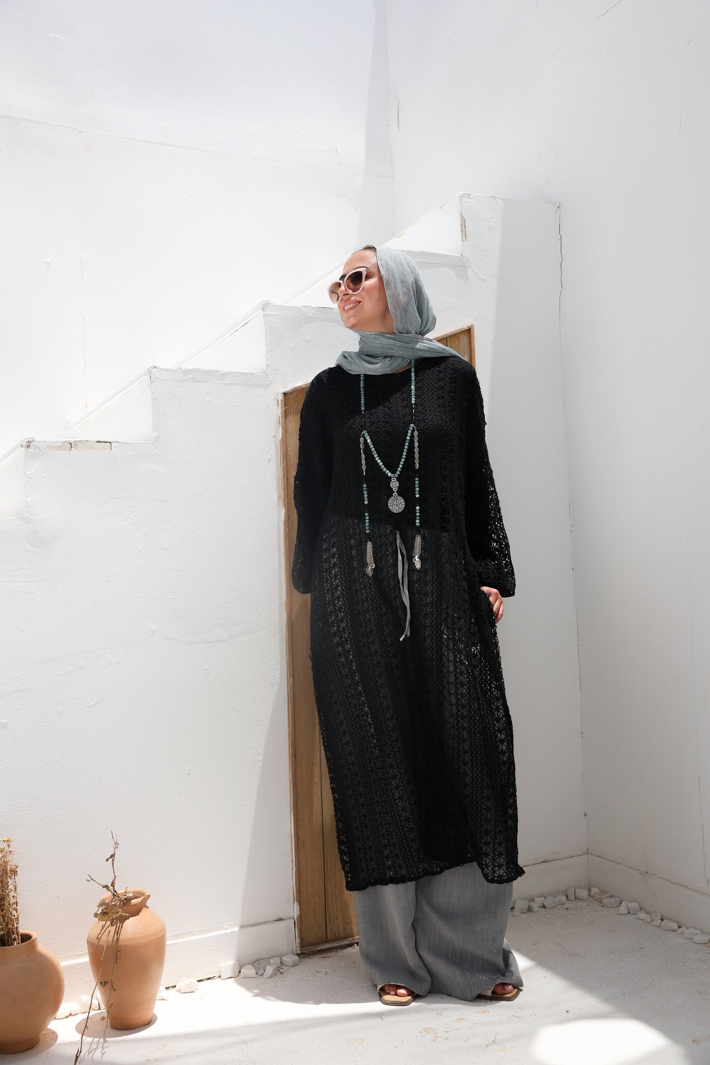 Cascade Net Dress in Black
