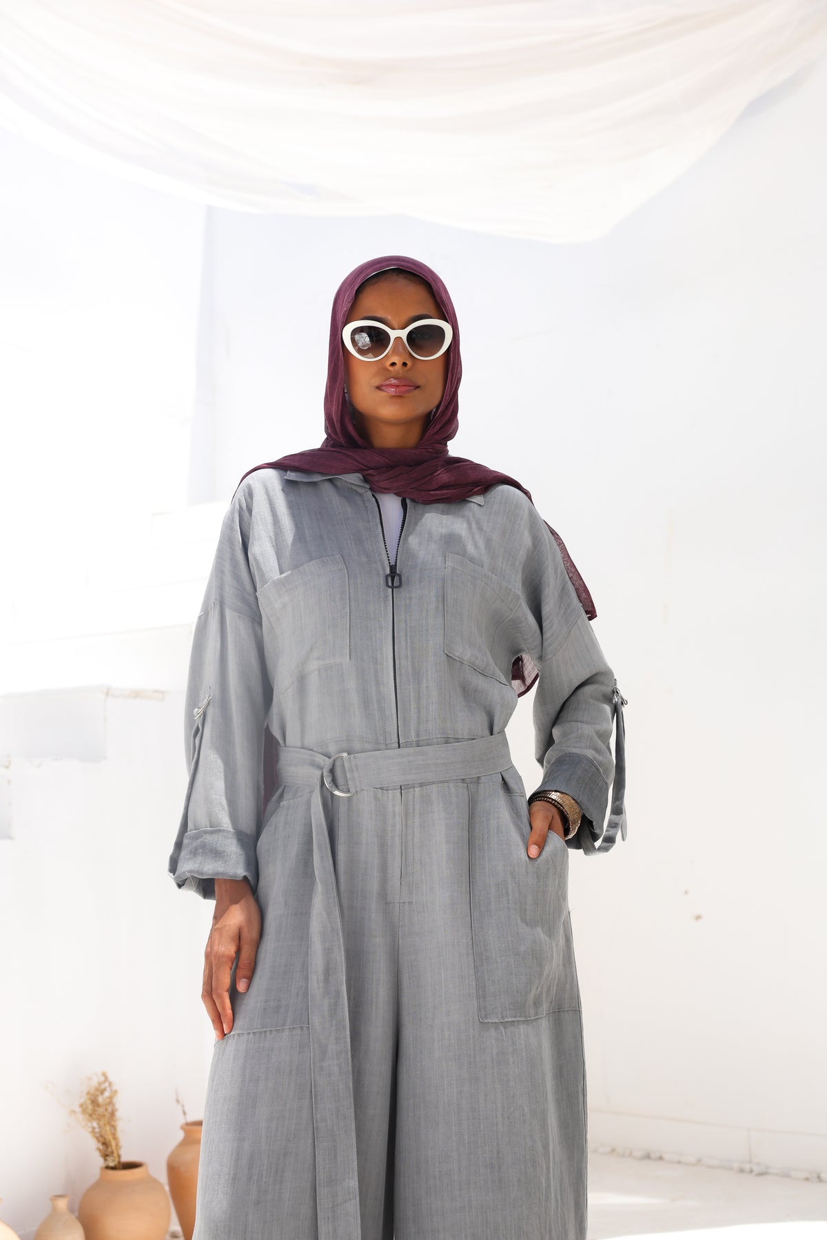 Linen Jumpsuit in Grey