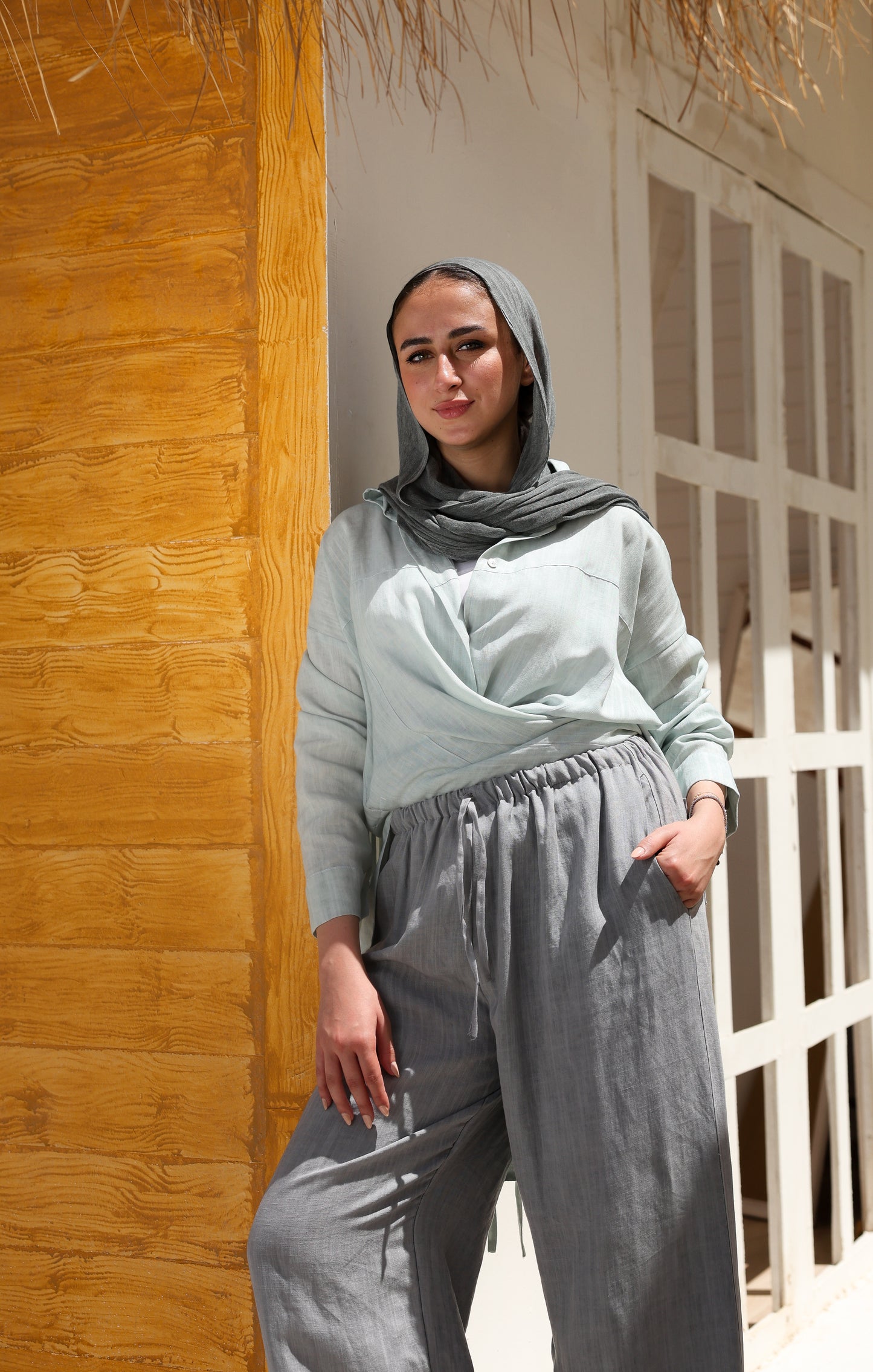 Back Fringes Linen Shirt in Mint
