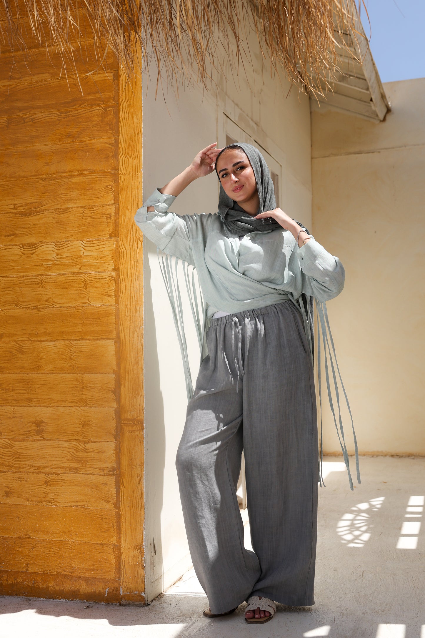 Back Fringes Linen Shirt in Mint