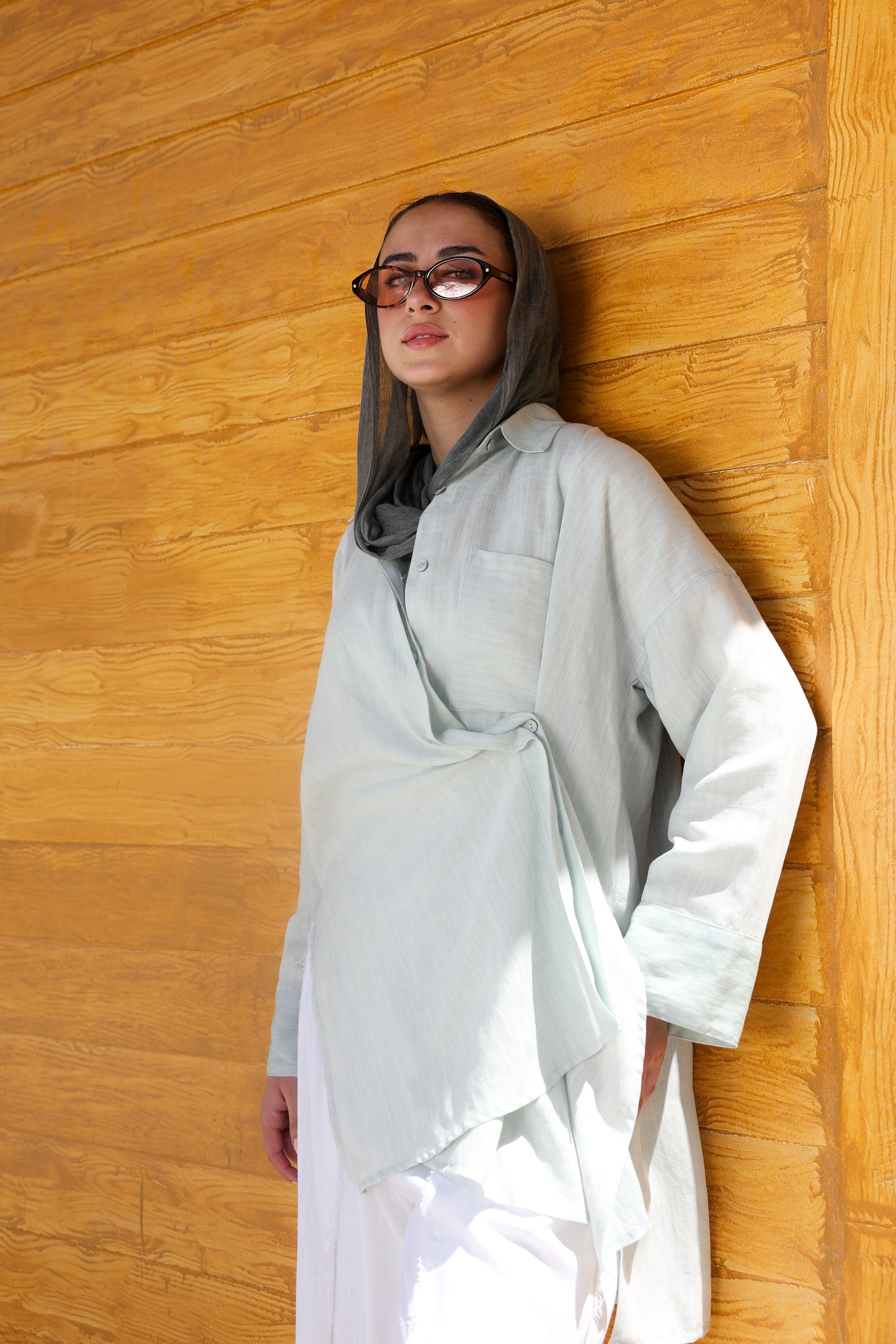Breeze Crossover Linen Shirt in Mint