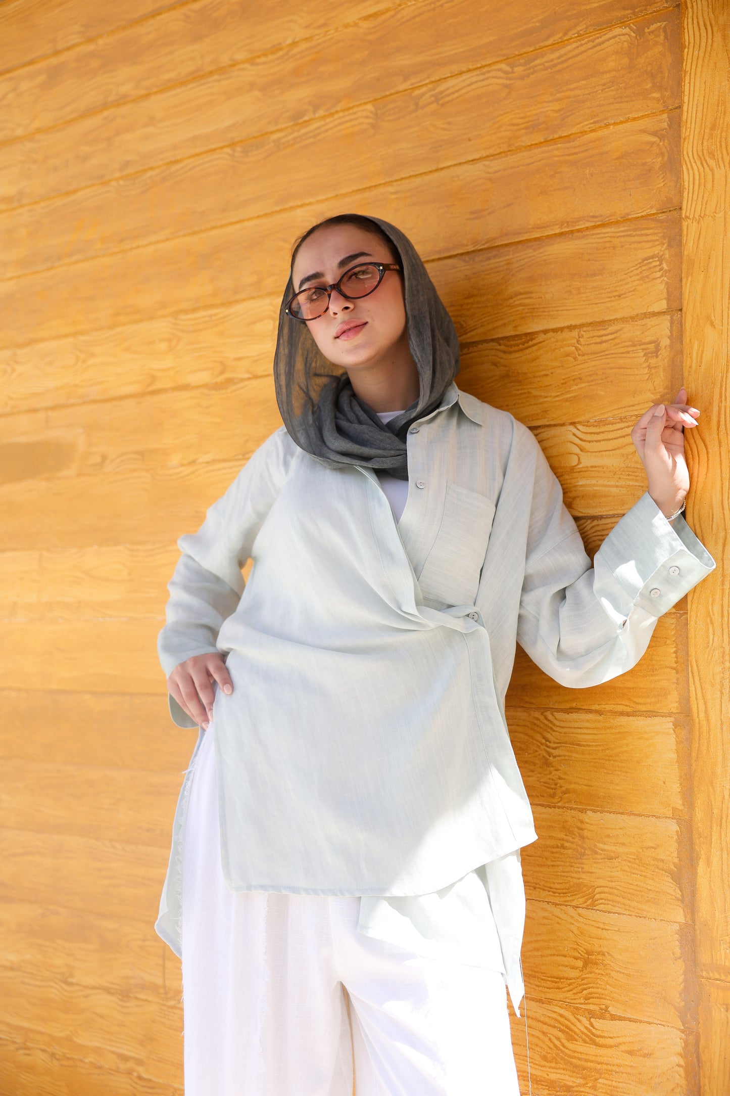 Breeze Crossover Linen Shirt in Mint