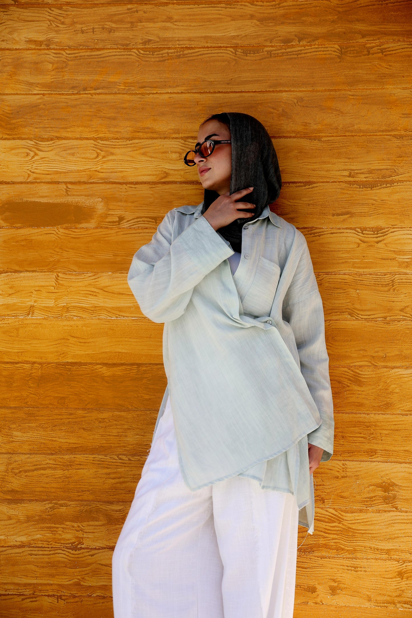 Breeze Crossover Linen Shirt in Mint