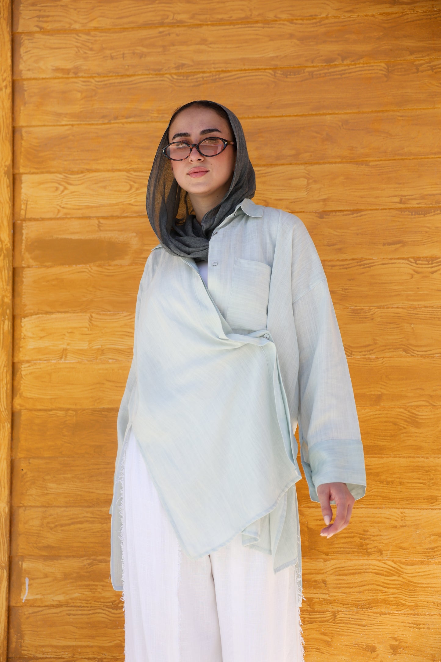 Breeze Crossover Linen Shirt in Mint