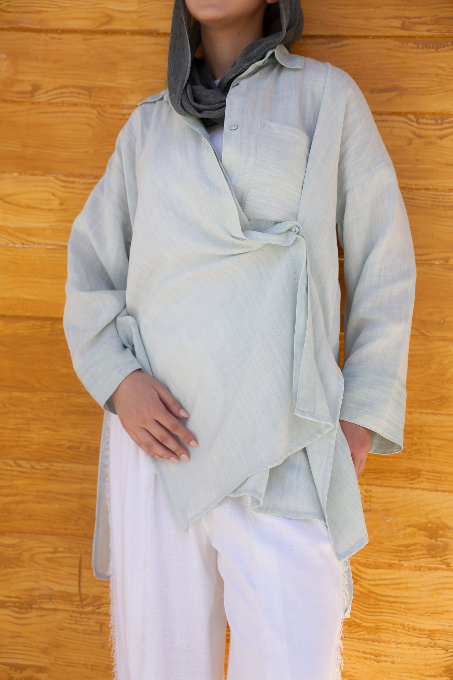 Breeze Crossover Linen Shirt in Mint