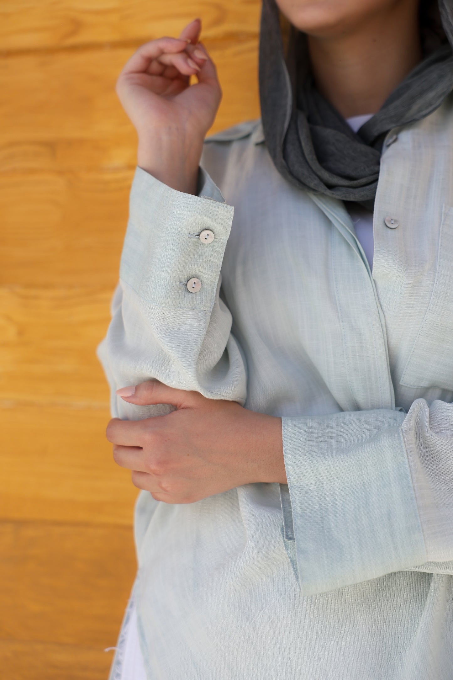 Breeze Crossover Linen Shirt in Mint
