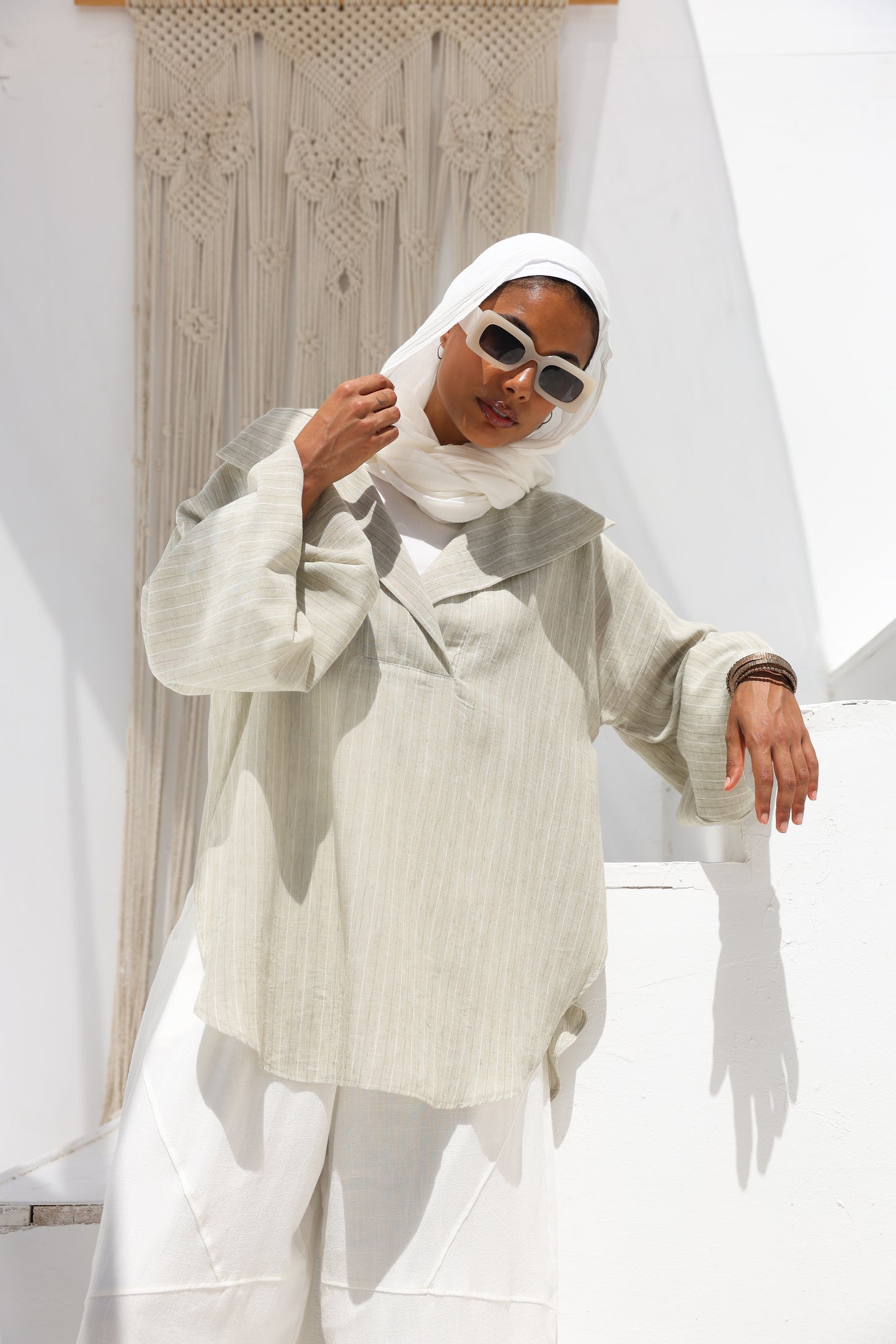 Collar Puffy Sleeves Stripes Top in Mint