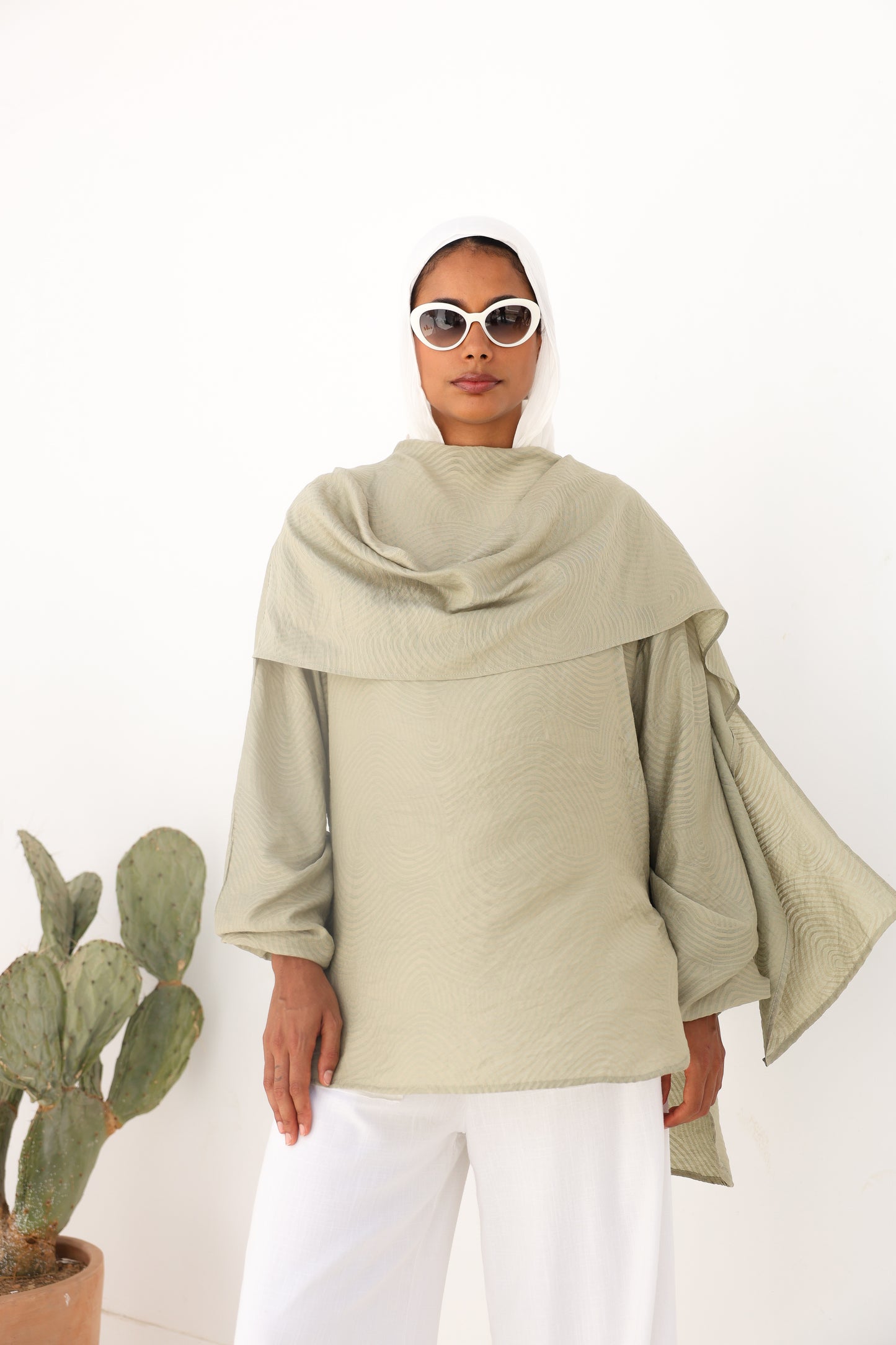 Olive Mist Linen Drape Top