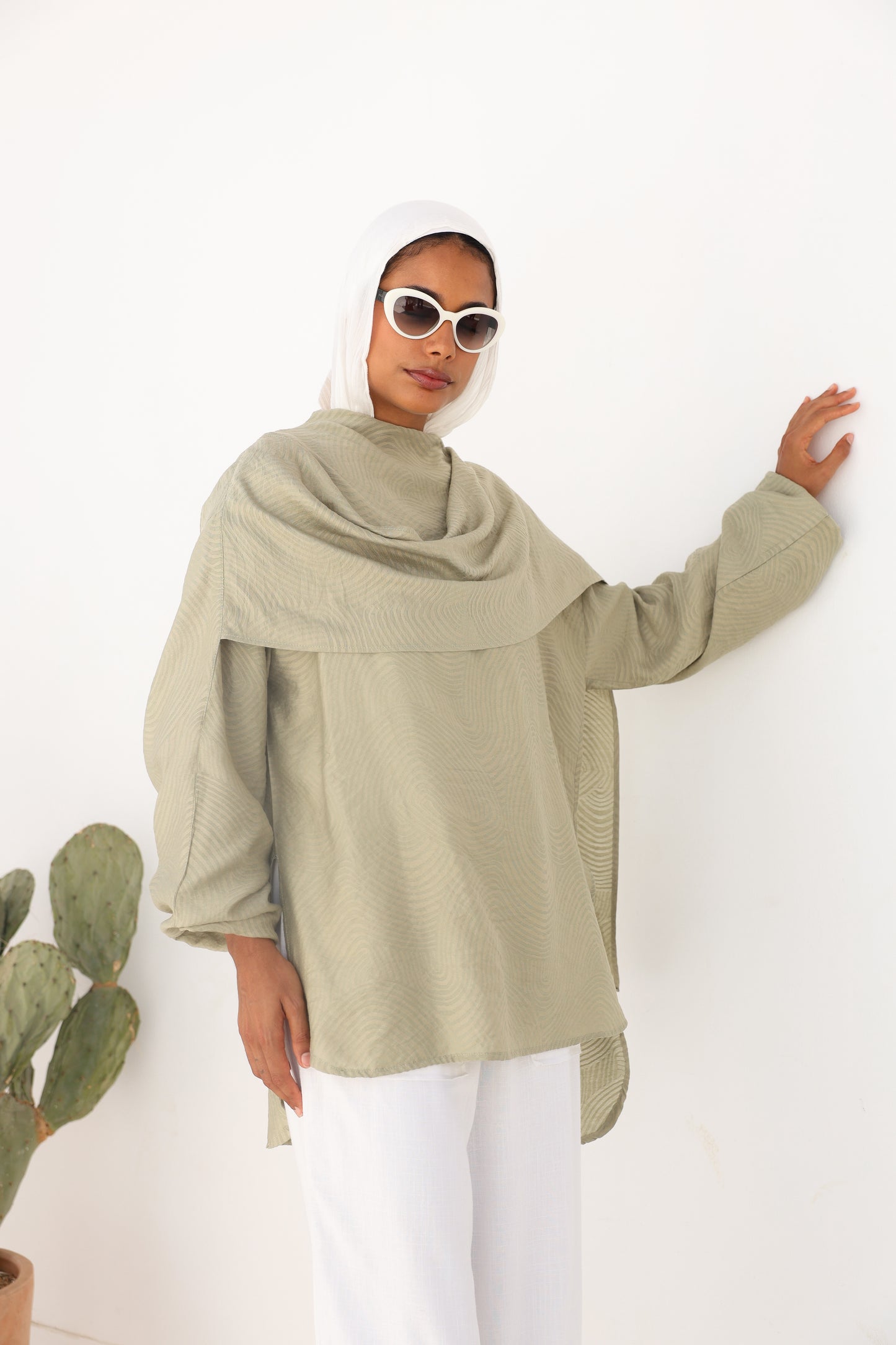 Olive Mist Linen Drape Top