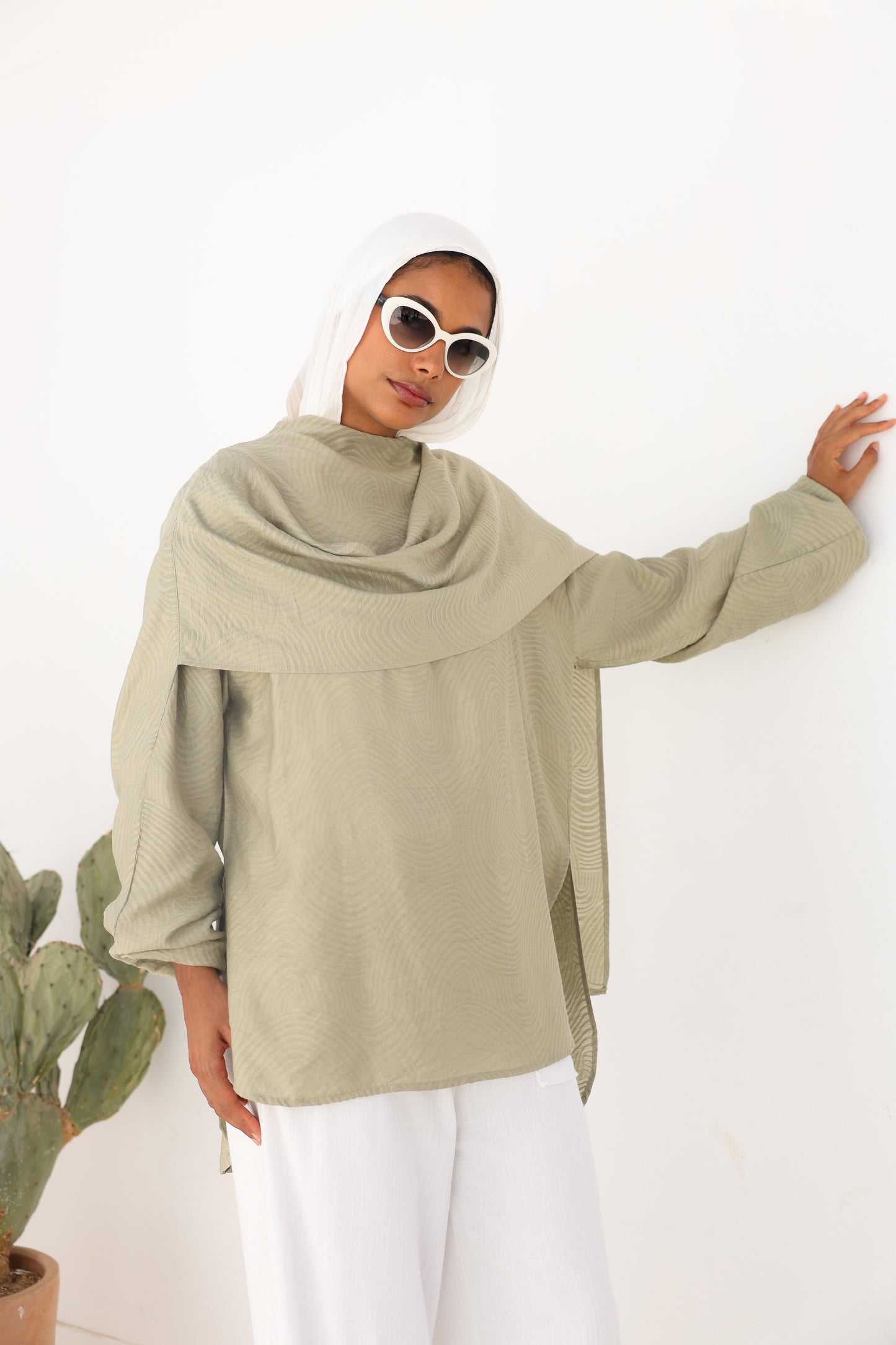 Olive Mist Linen Drape Top