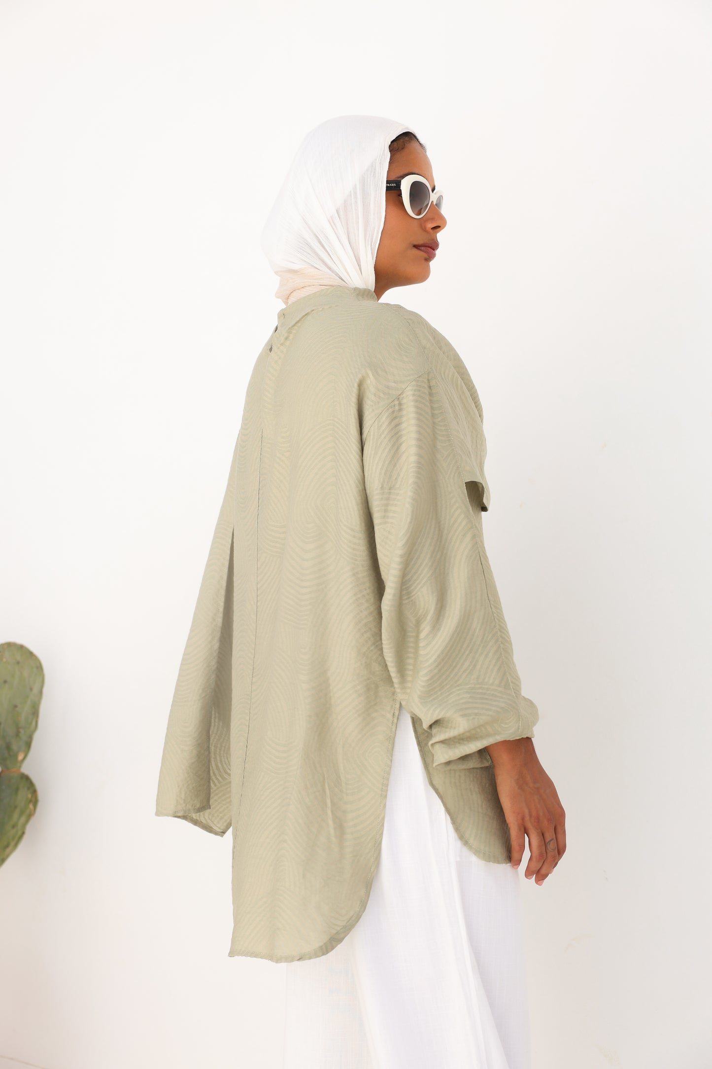 Olive Mist Linen Drape Top