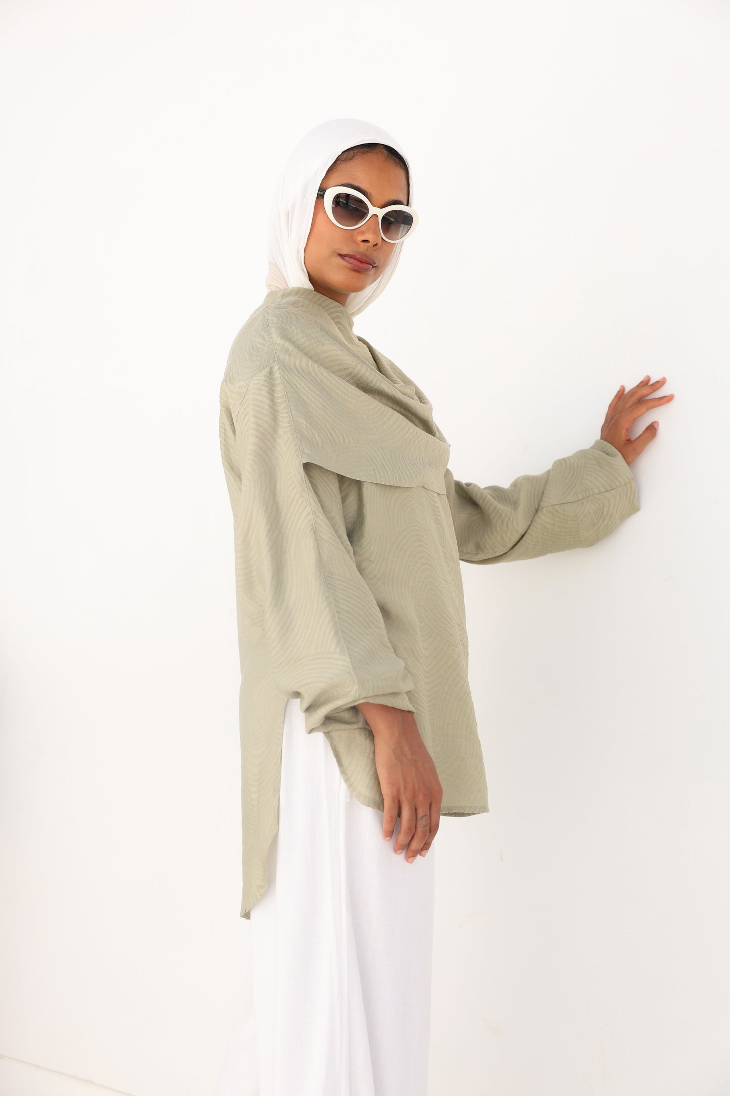 Olive Mist Linen Drape Top