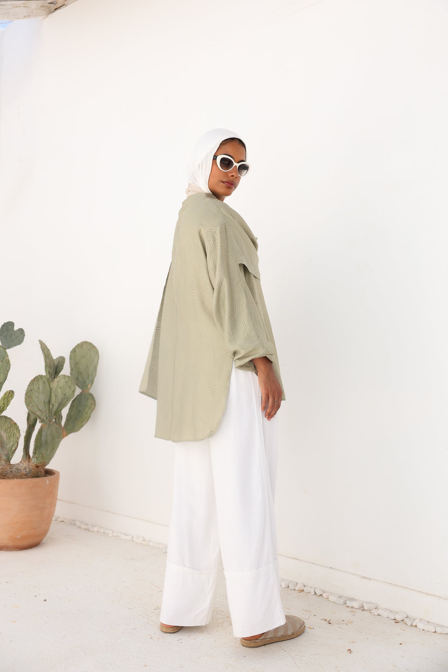 Olive Mist Linen Drape Top