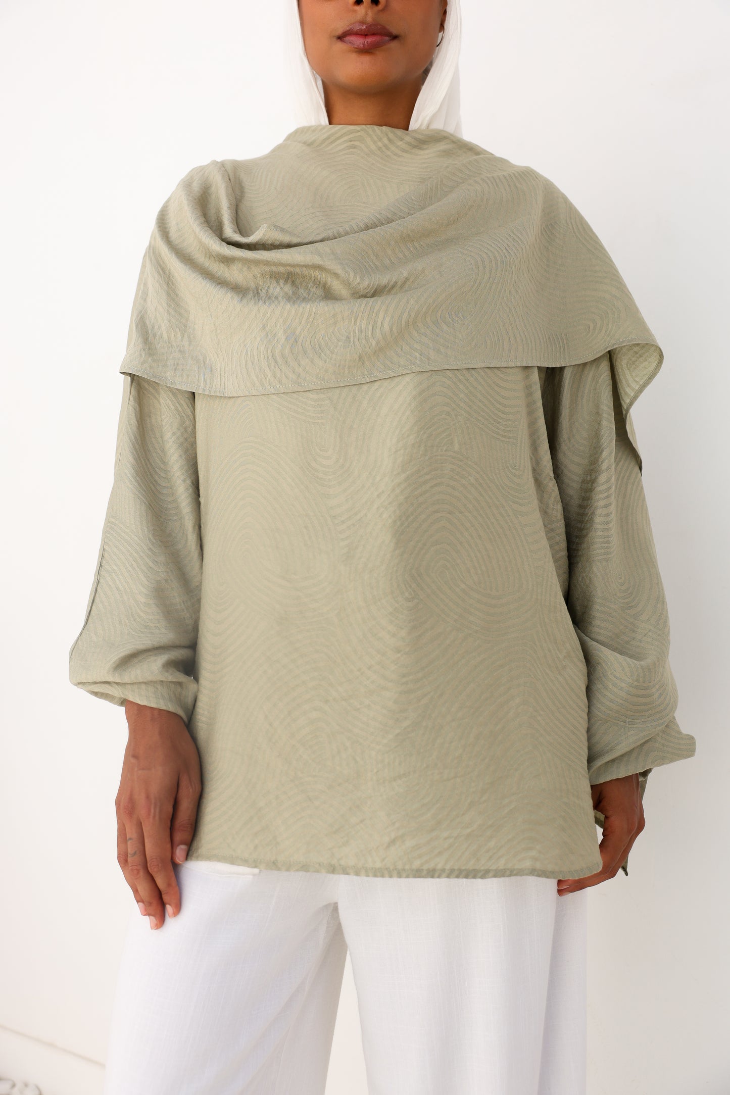 Olive Mist Linen Drape Top