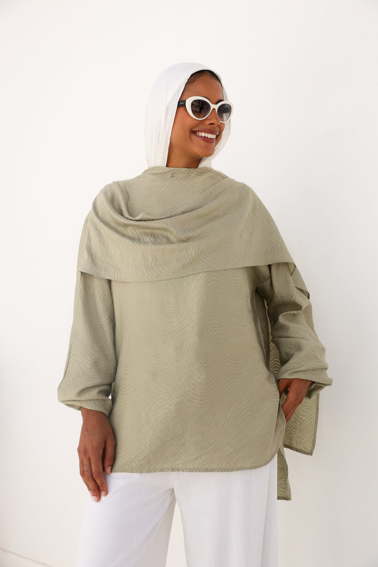 Olive Mist Linen Drape Top