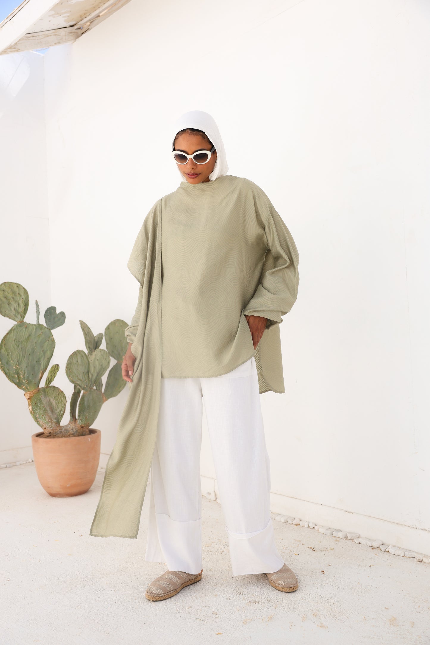 Olive Mist Linen Drape Top