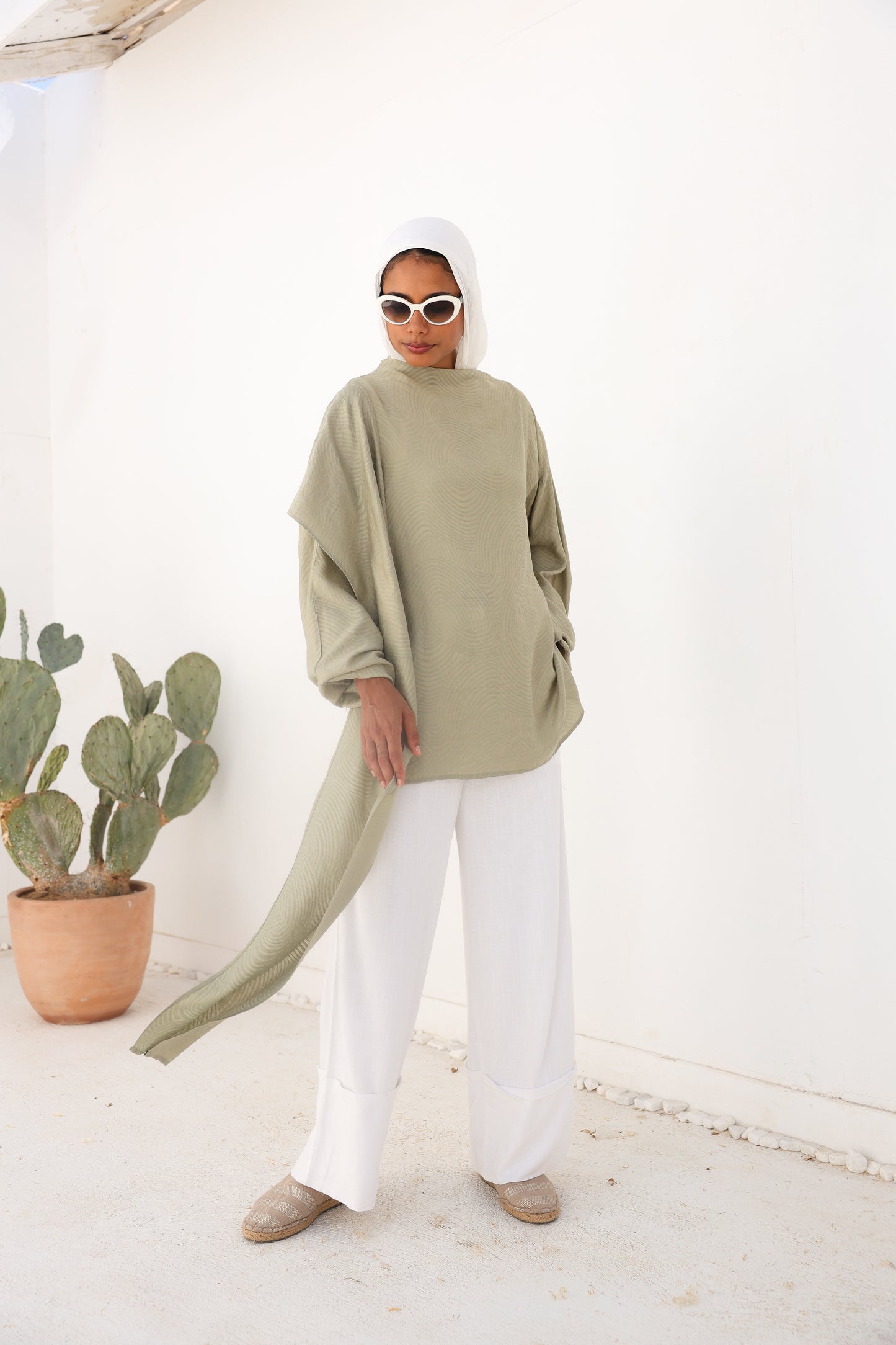 Olive Mist Linen Drape Top