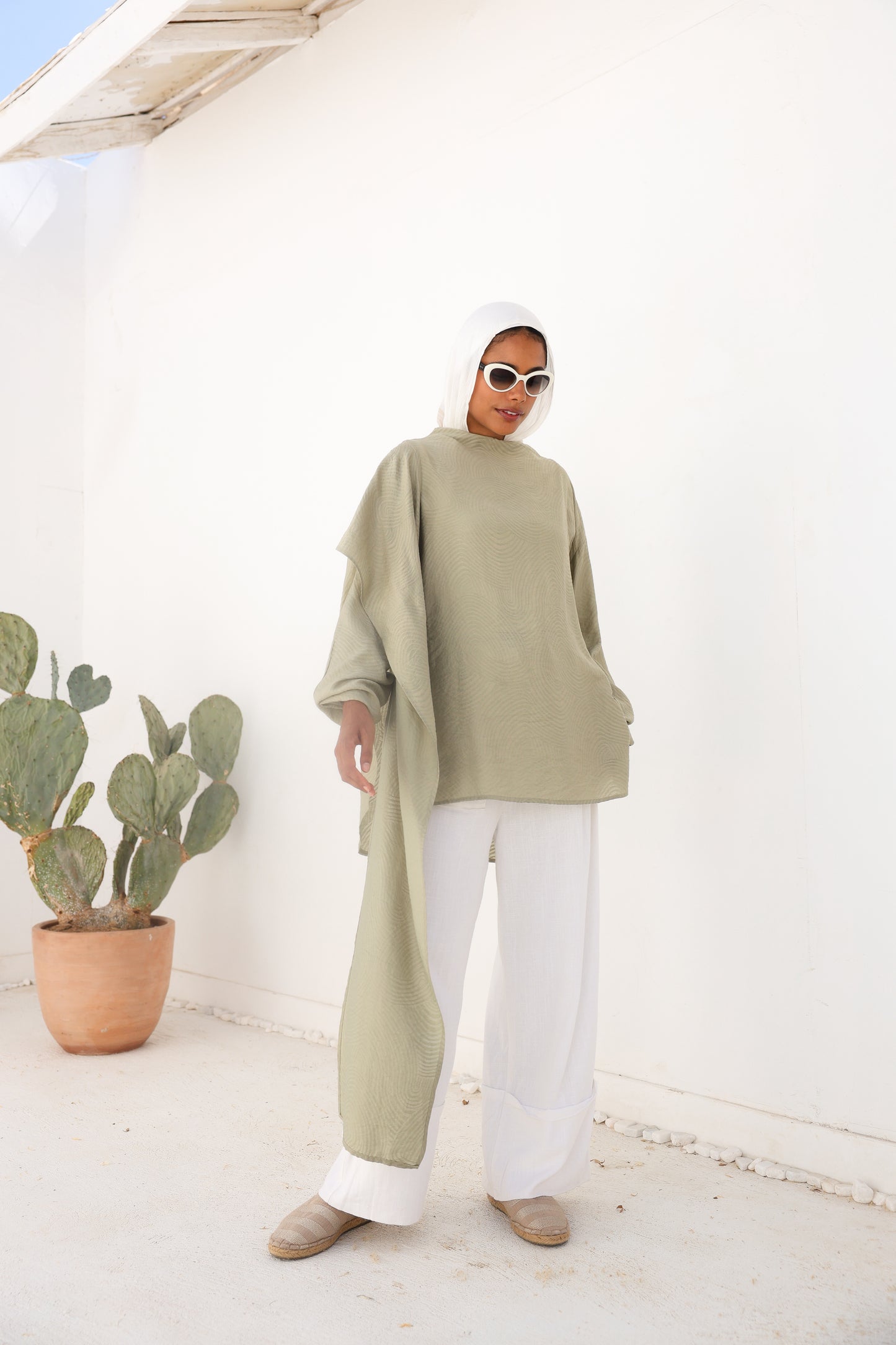 Olive Mist Linen Drape Top