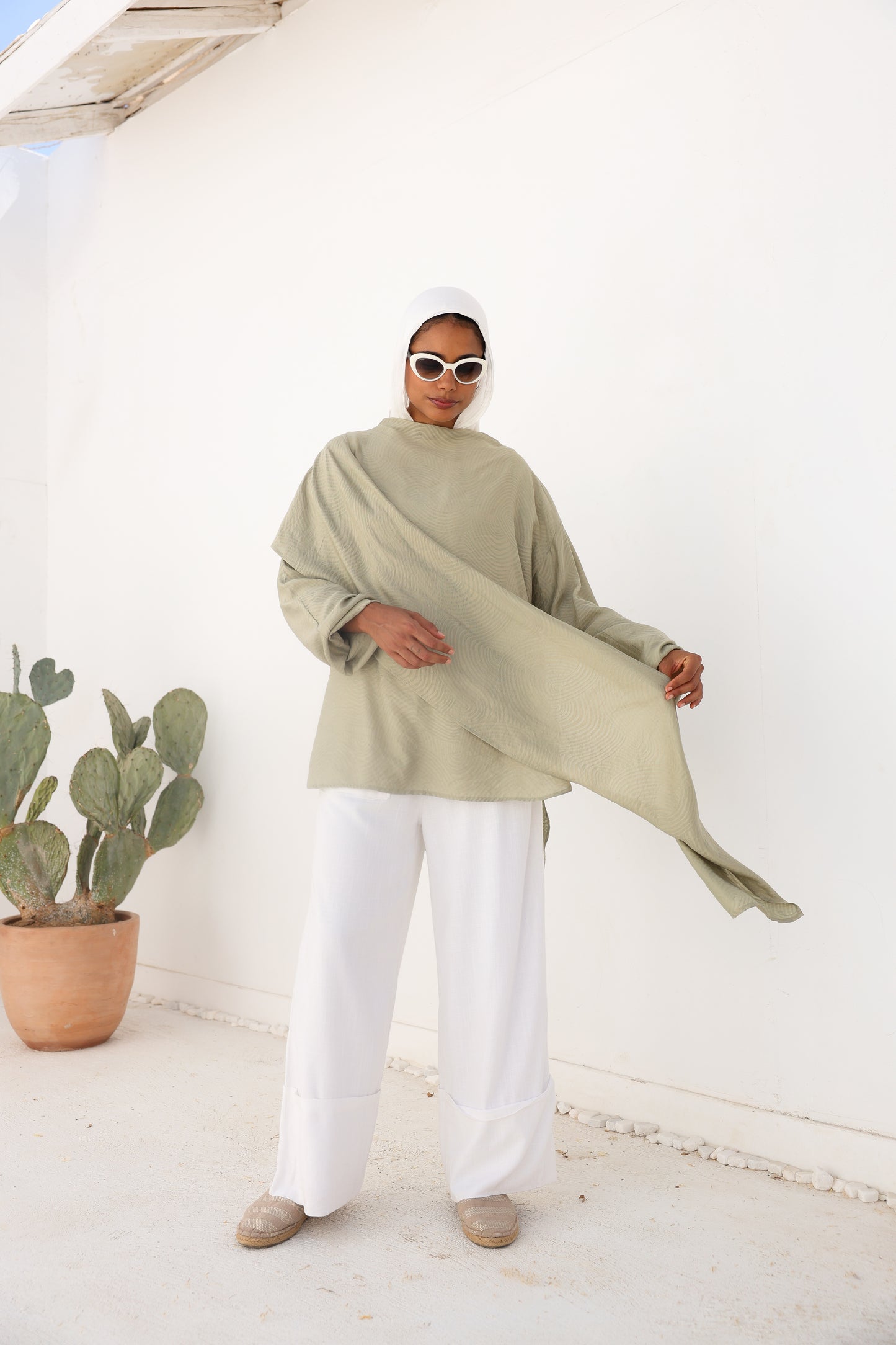 Olive Mist Linen Drape Top