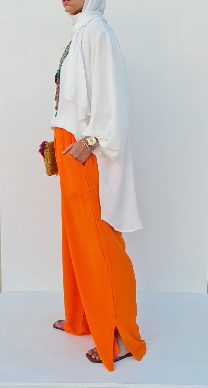 Wide Crepe Pants in Orange