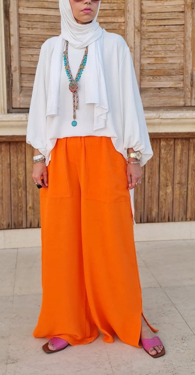 Wide Crepe Pants in Orange