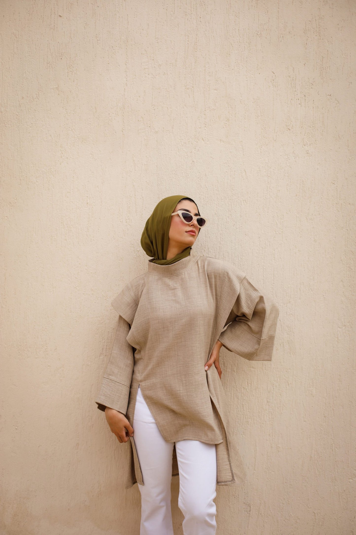 Oversized Carre Top in beige