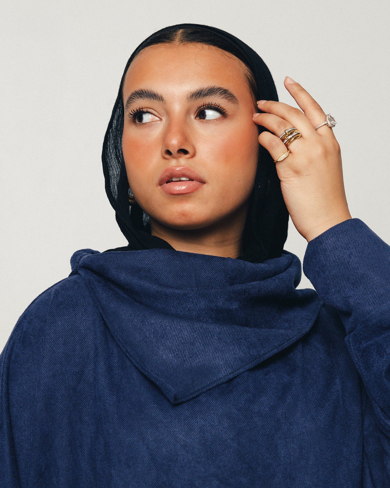 Turtle Neck Suede Top in Navy