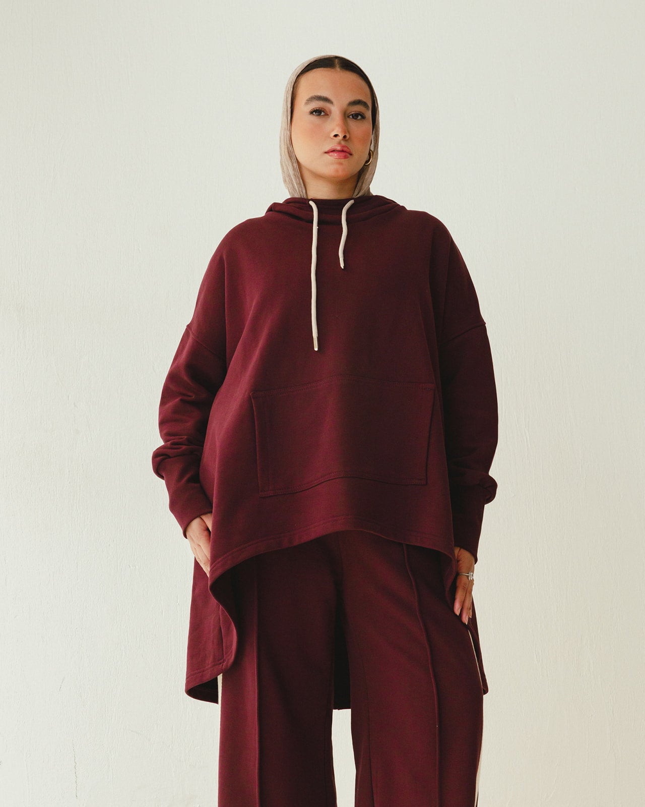 Tracksuit Hoodie Set in Burgundy