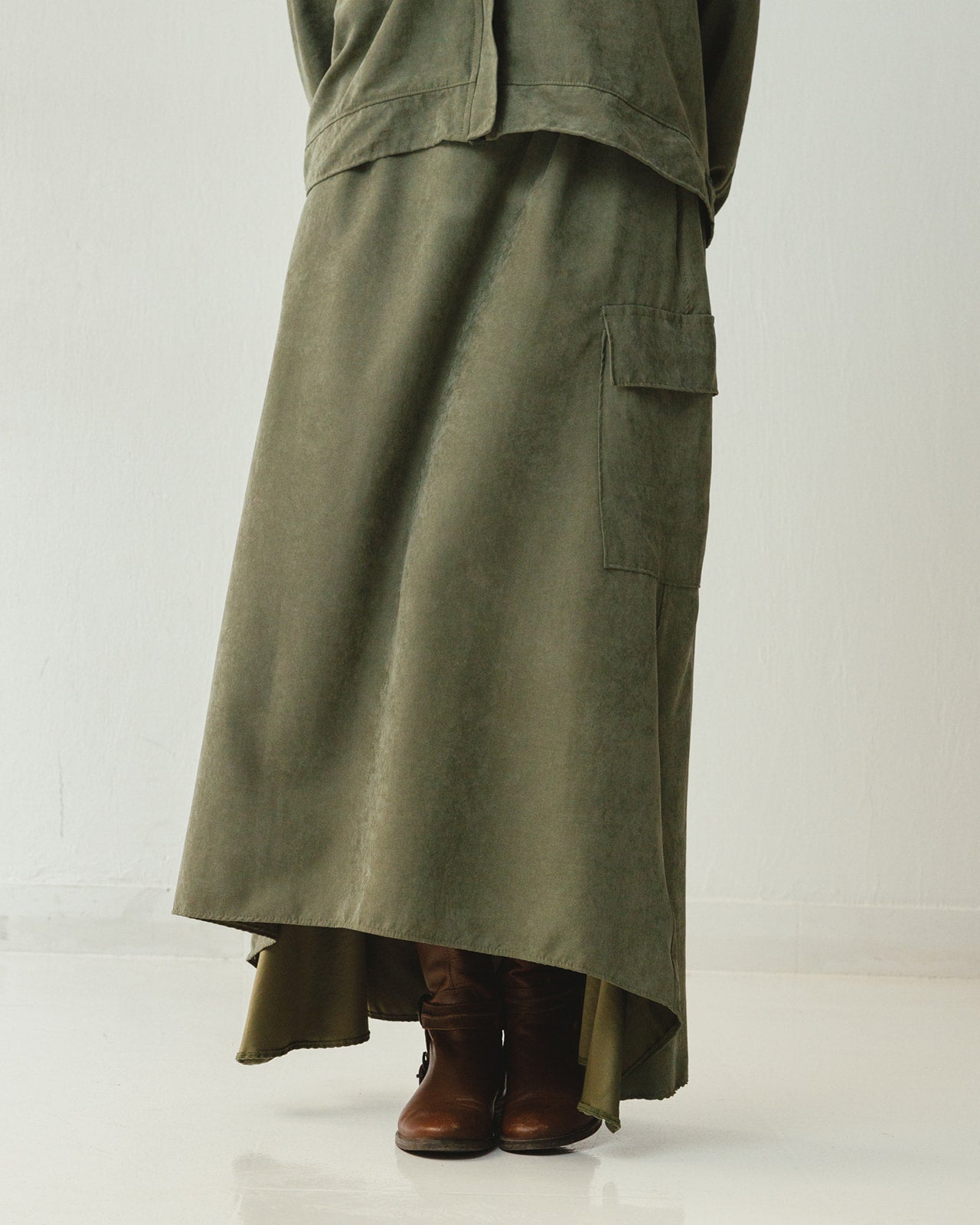 Bomber Jacket Flowy Skirt Set in Olive