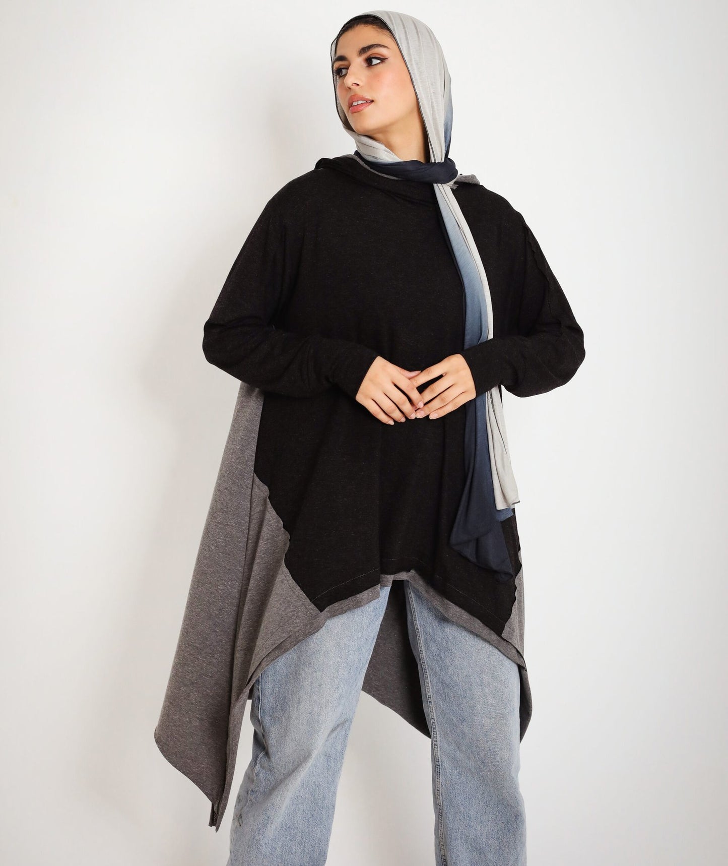 Bicolor Asymmetrical Top black x grey