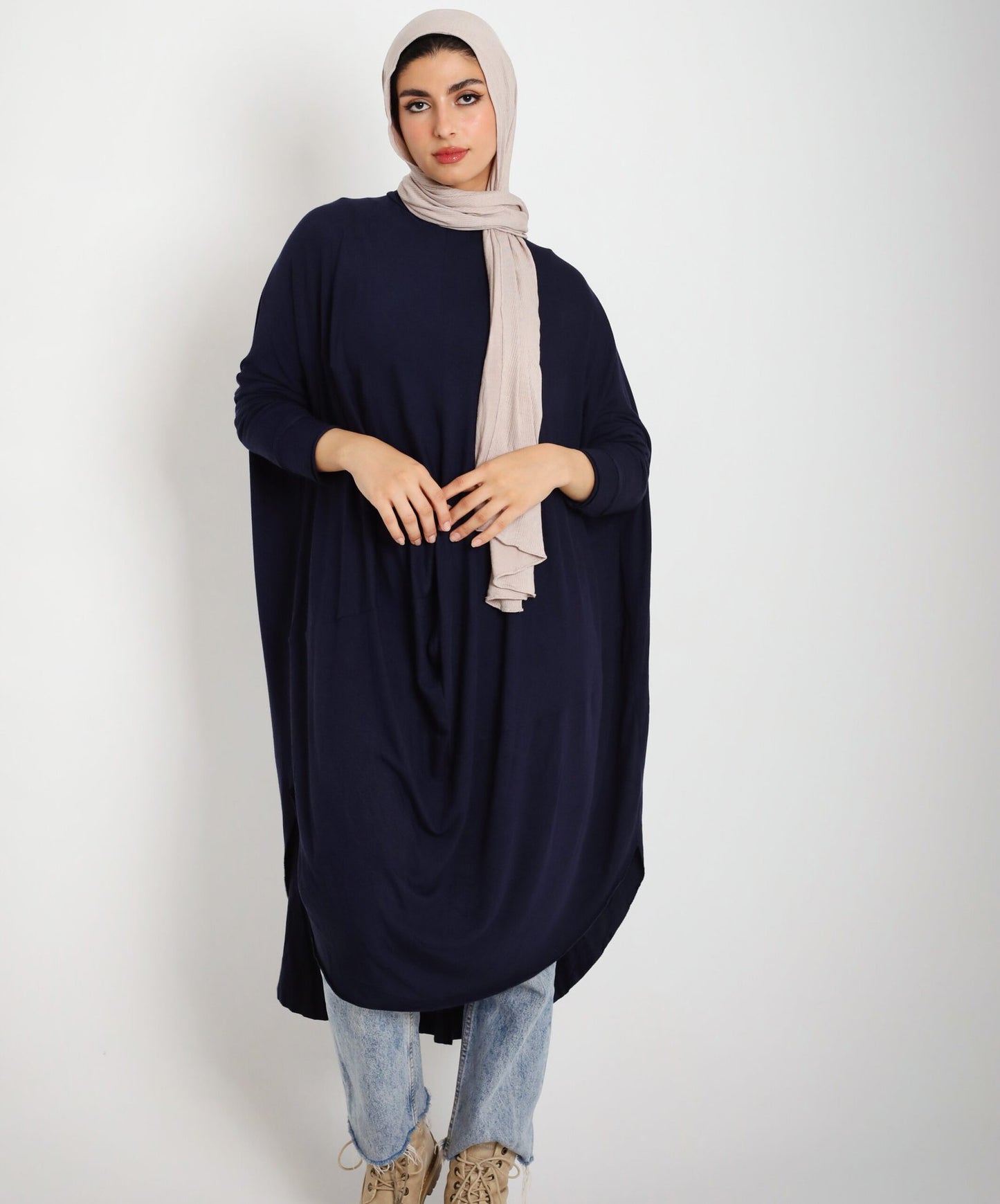 Front Drapee Top in Navy Blue