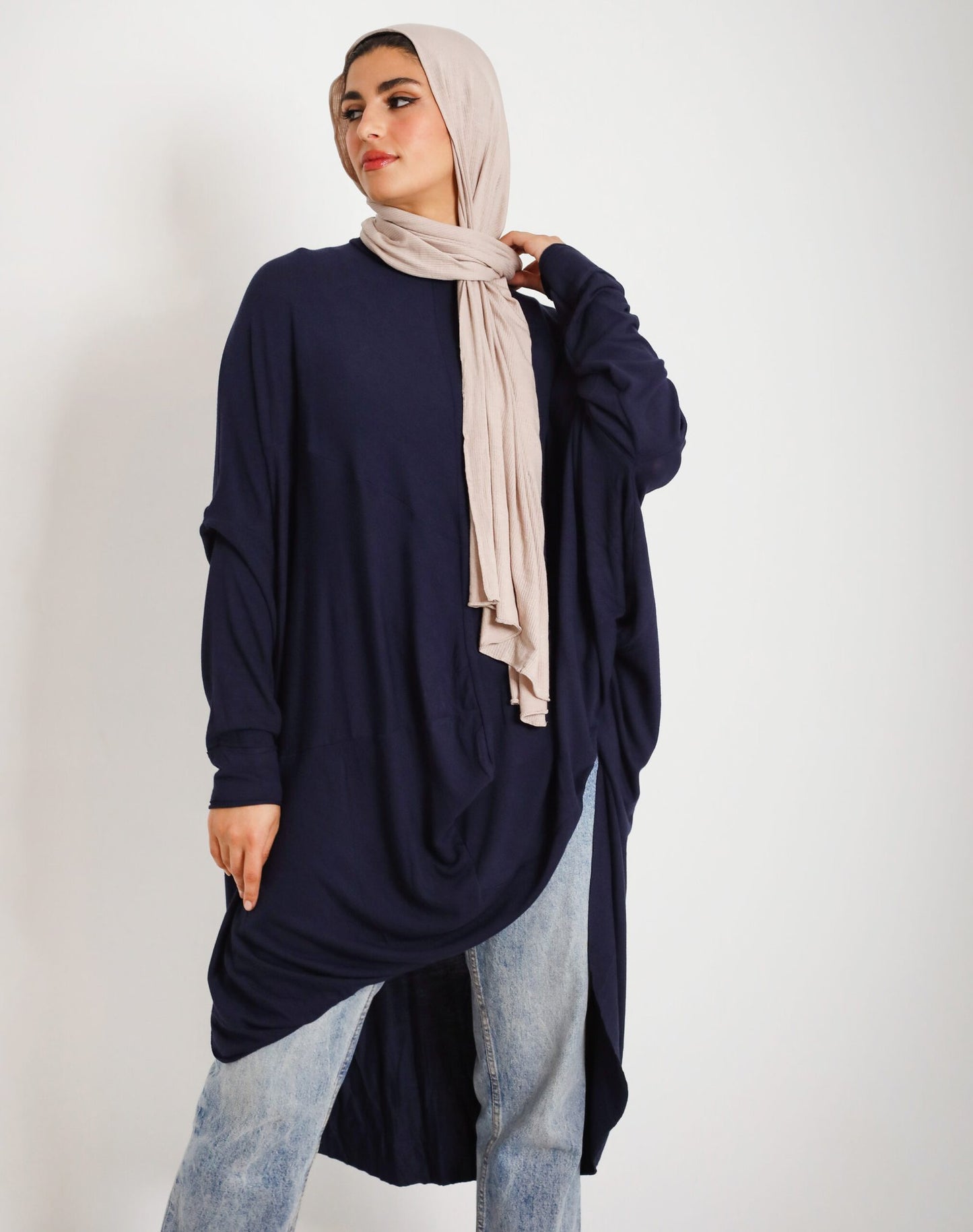 Front Drapee Top in Navy Blue