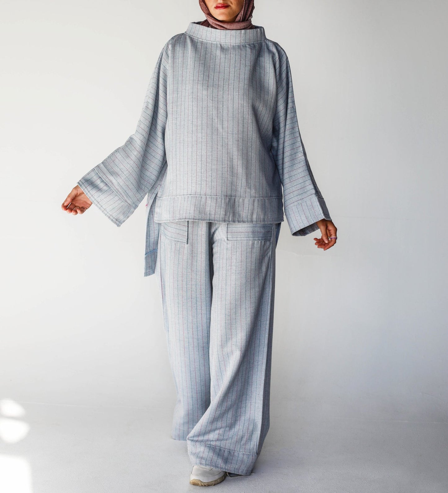 High low wool set in baby blue