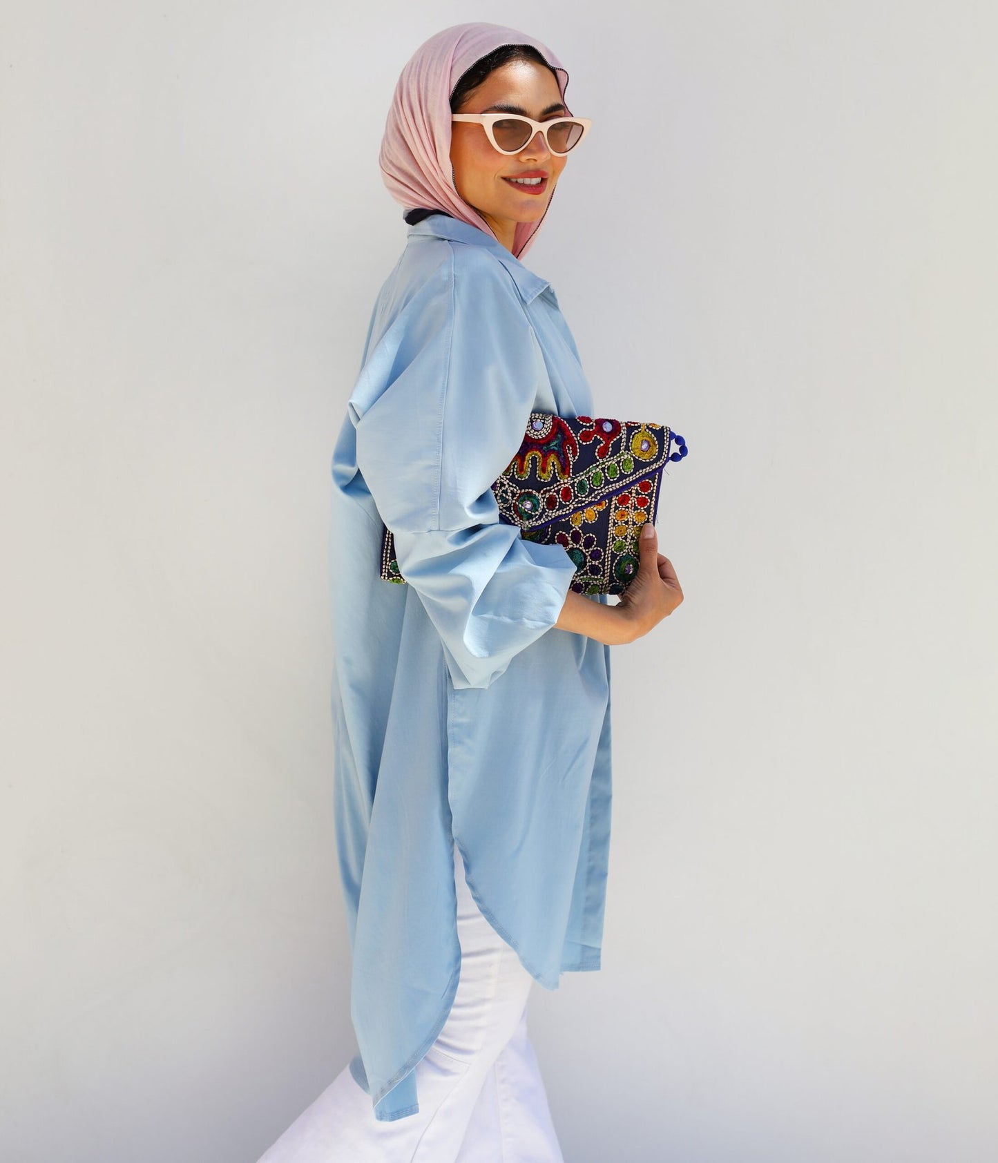 Baby Blue Oversized Puff Sleeves Shirt