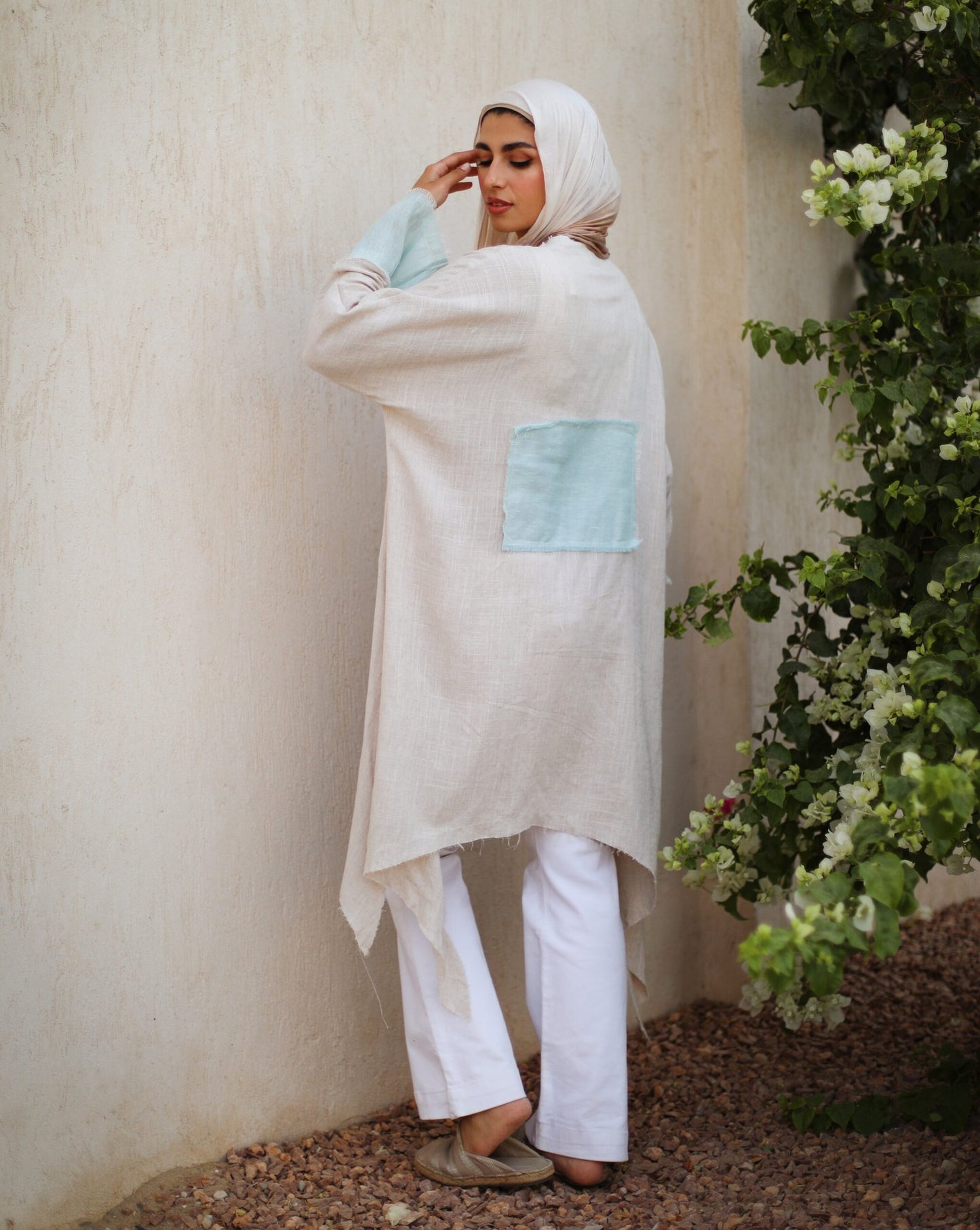 Patchwork Linen Asymmetrical Top in Mint