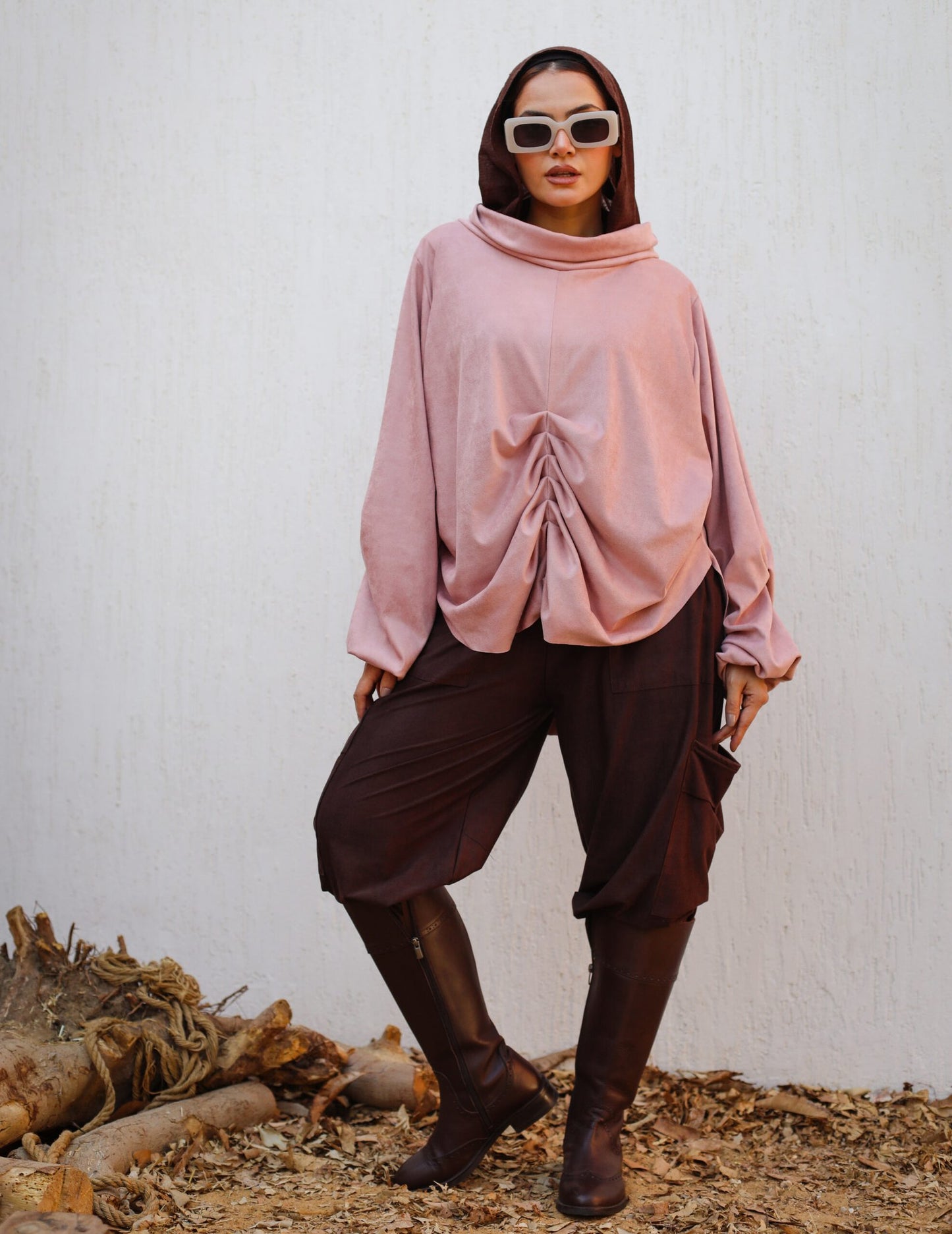 Front Drapee suede Top