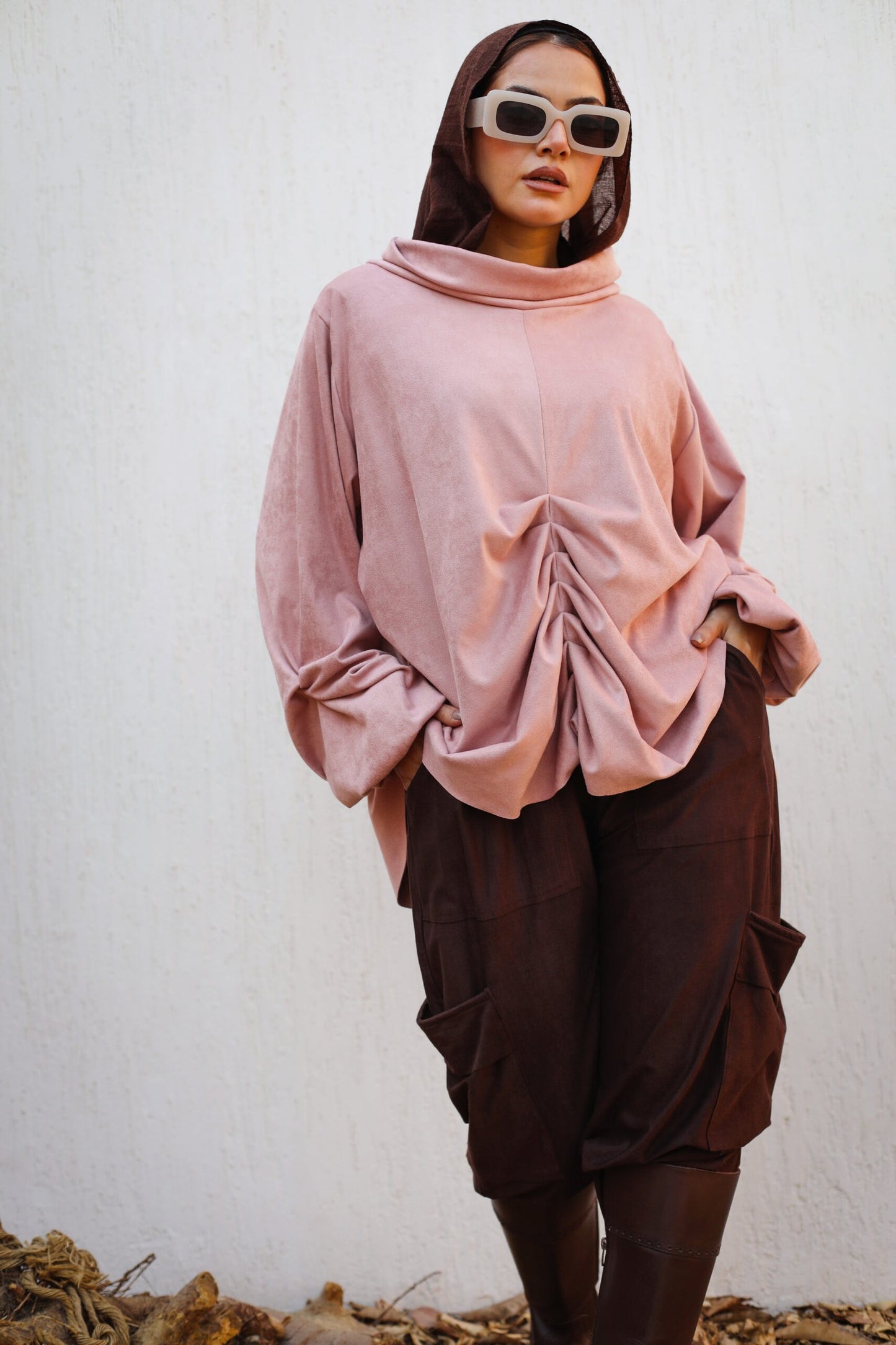 Front Drapee suede Top