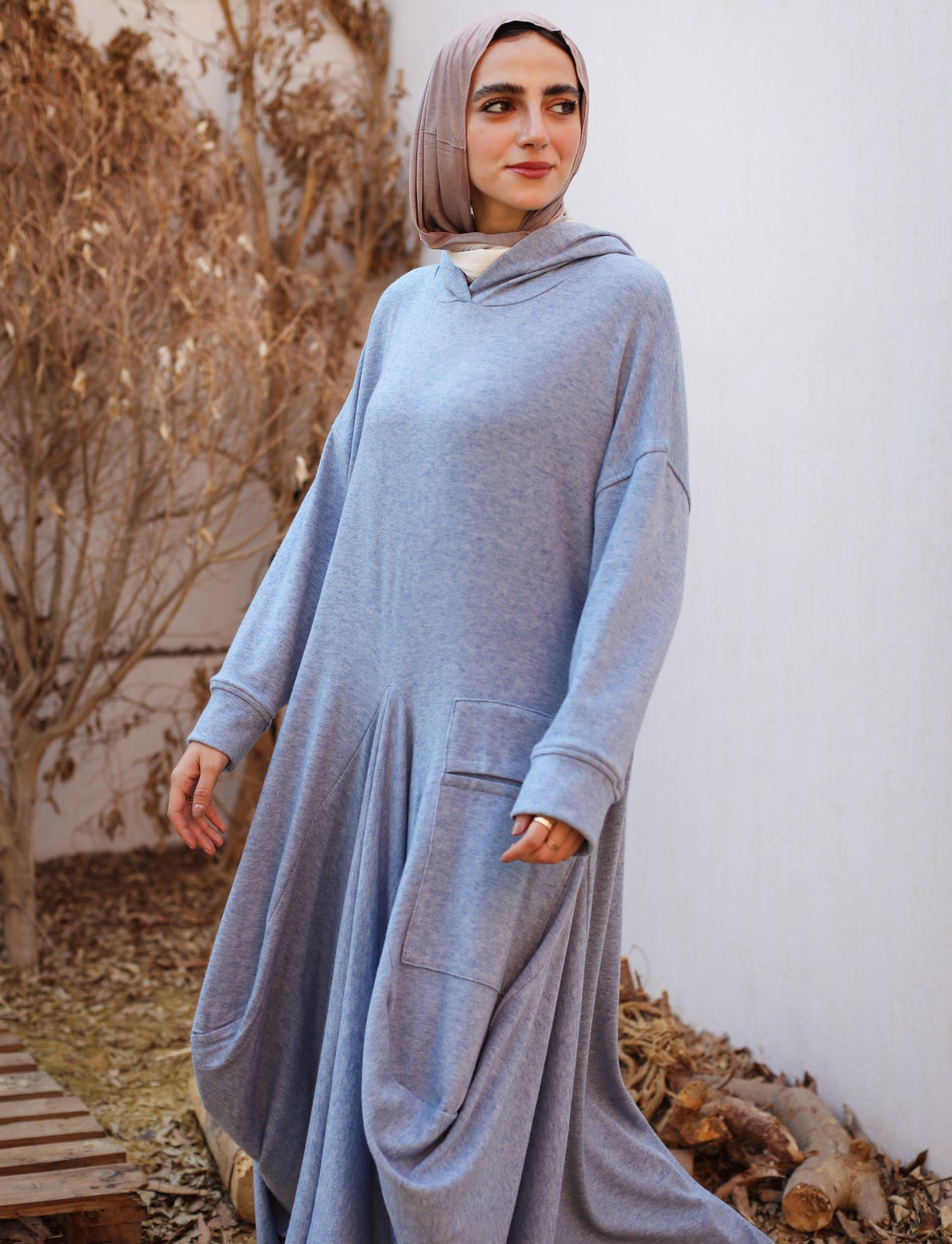 Hoodie Wool Dress in blue