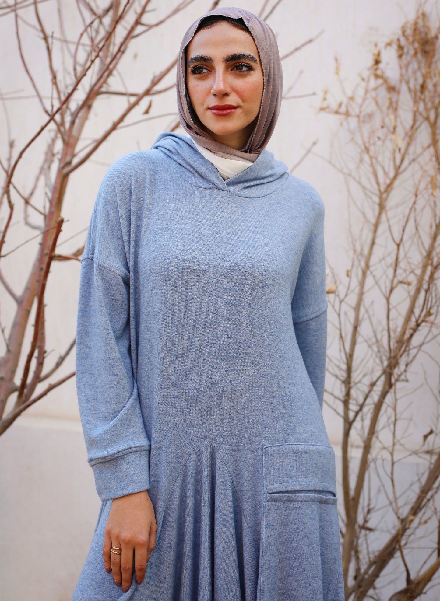 Hoodie Wool Dress in blue