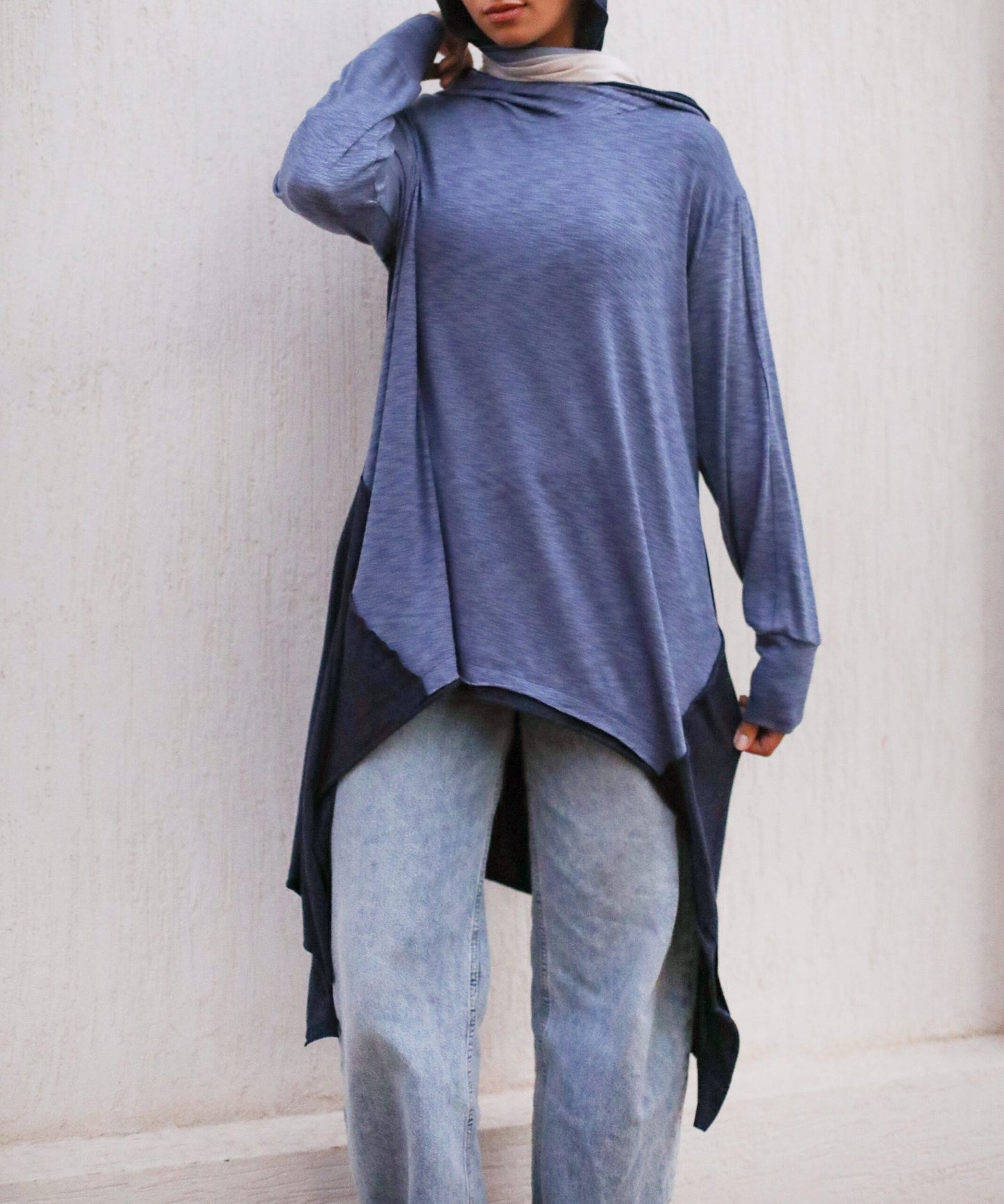 Bicolor Asymmetrical Top  blue jeans x navy